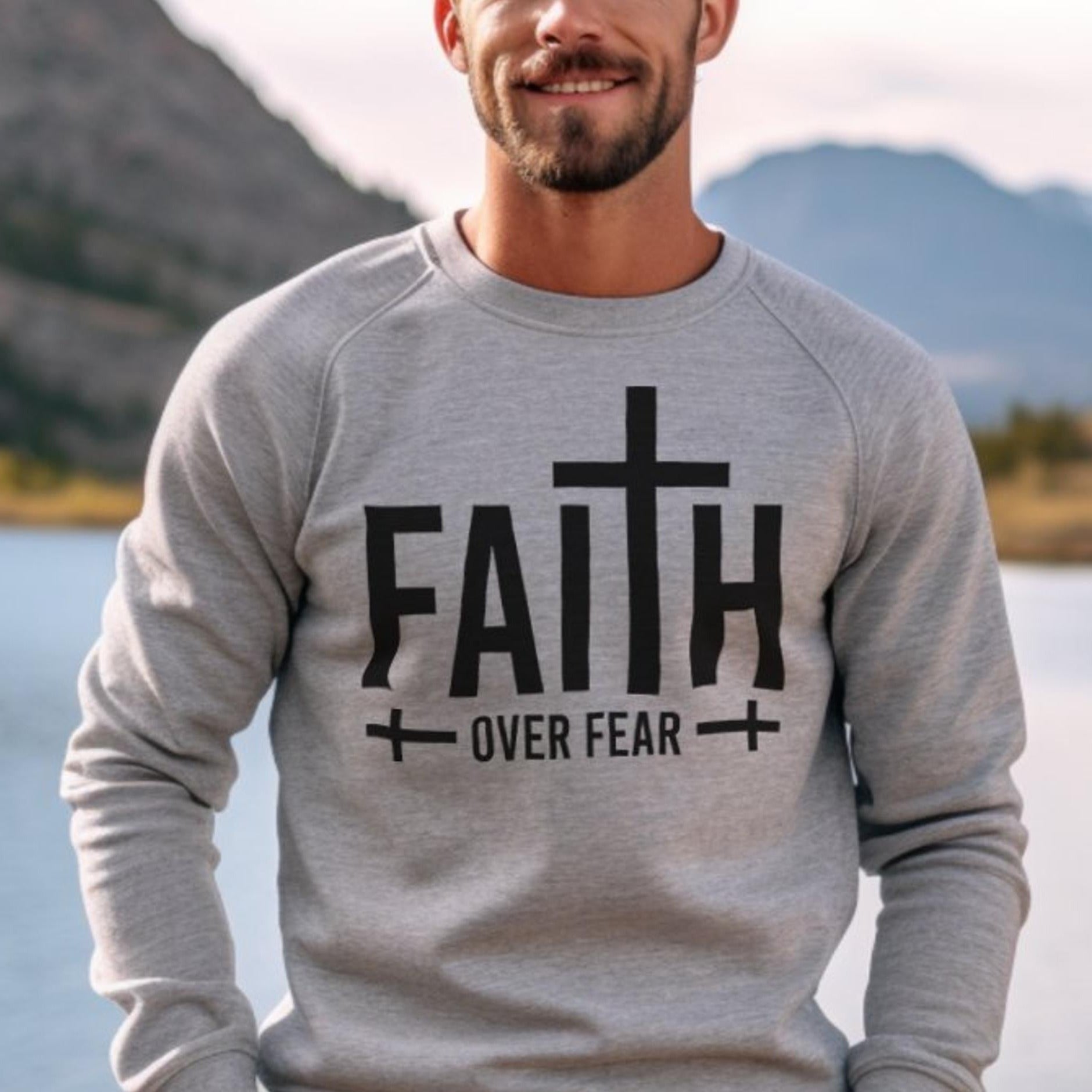 Faith over Fear Men's Fleece Unisex - Fit Sweatshirt - Jesus Passion Apparel