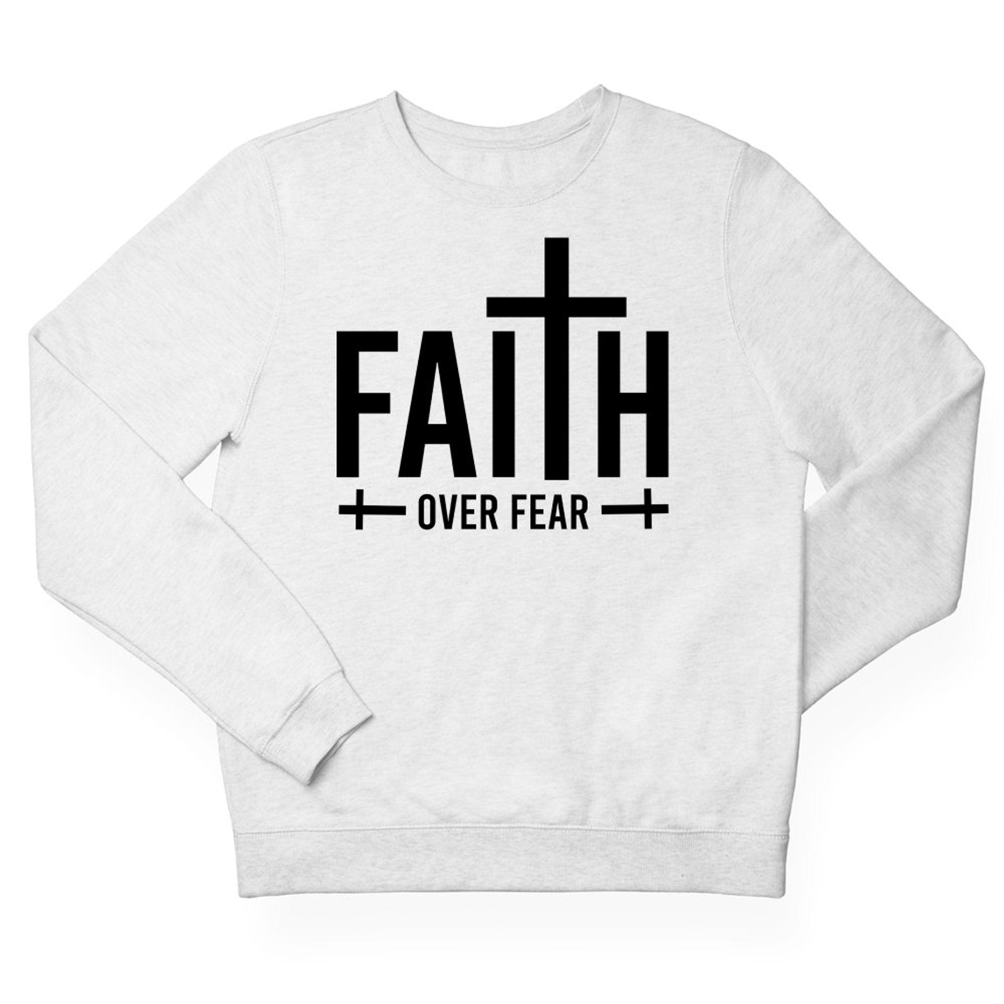 Faith over Fear Men's Fleece Unisex - Fit Sweatshirt - White - Jesus Passion Apparel