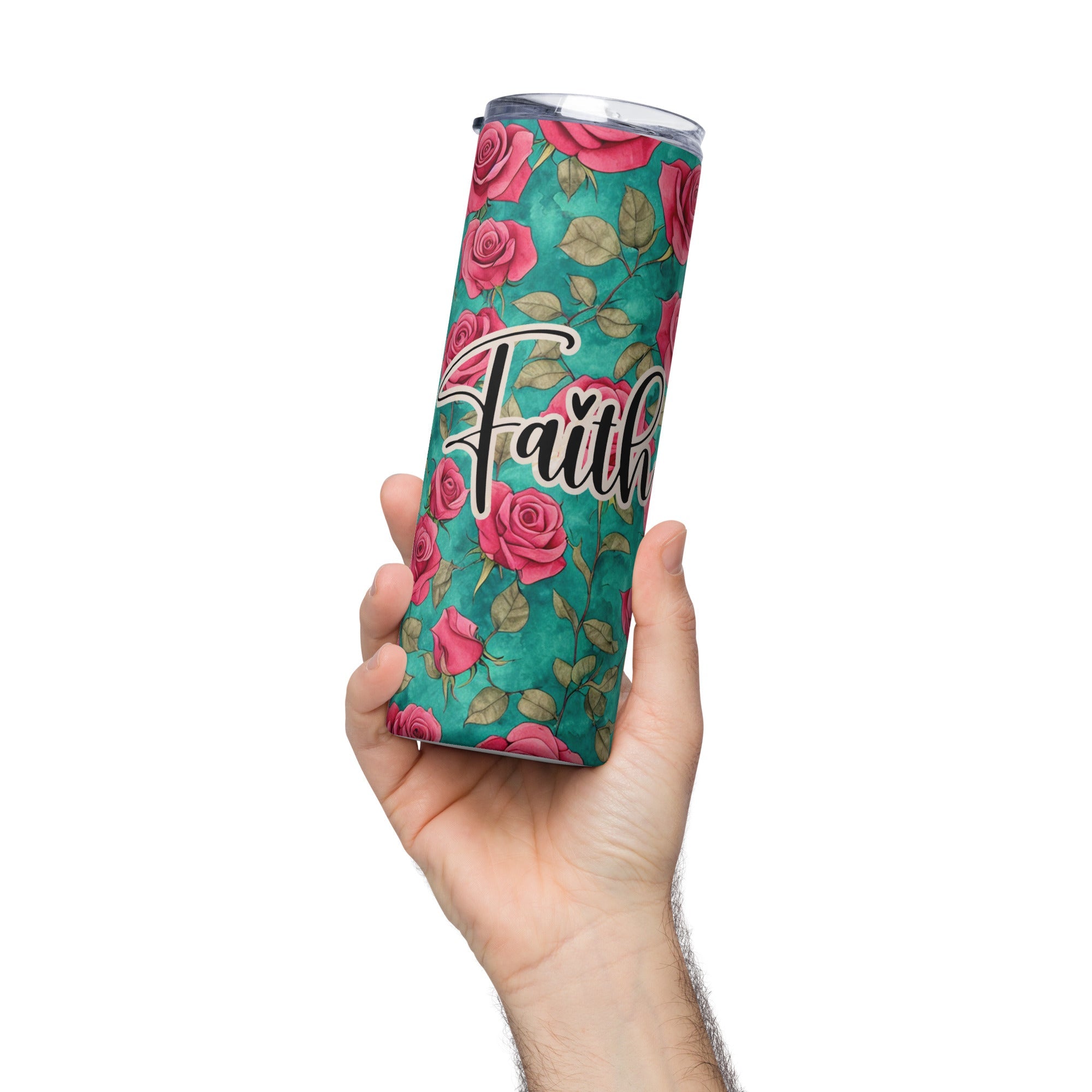 Faith Red Roses Tumbler 20 oz - Stainless Steel Straw - Jesus Passion Apparel