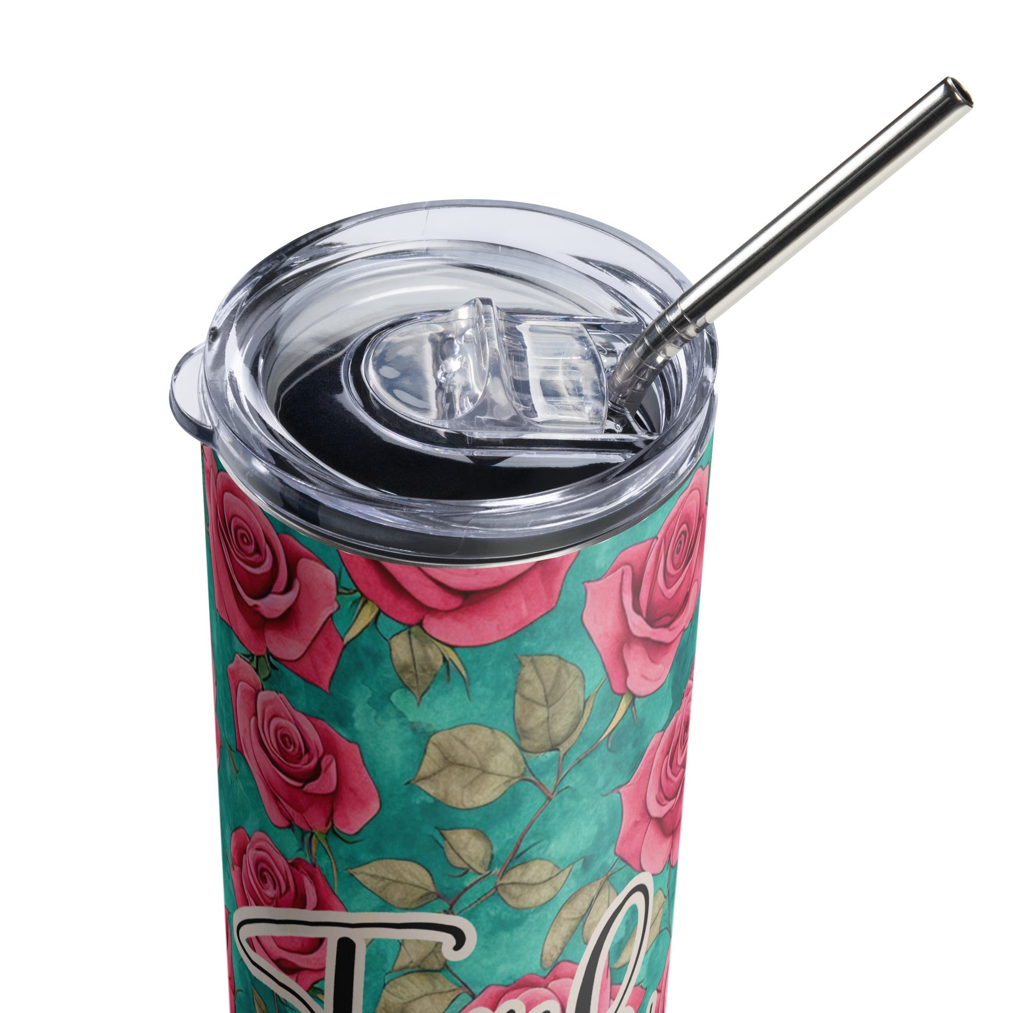 Faith Red Roses Tumbler 20 oz - Stainless Steel Straw - Jesus Passion Apparel