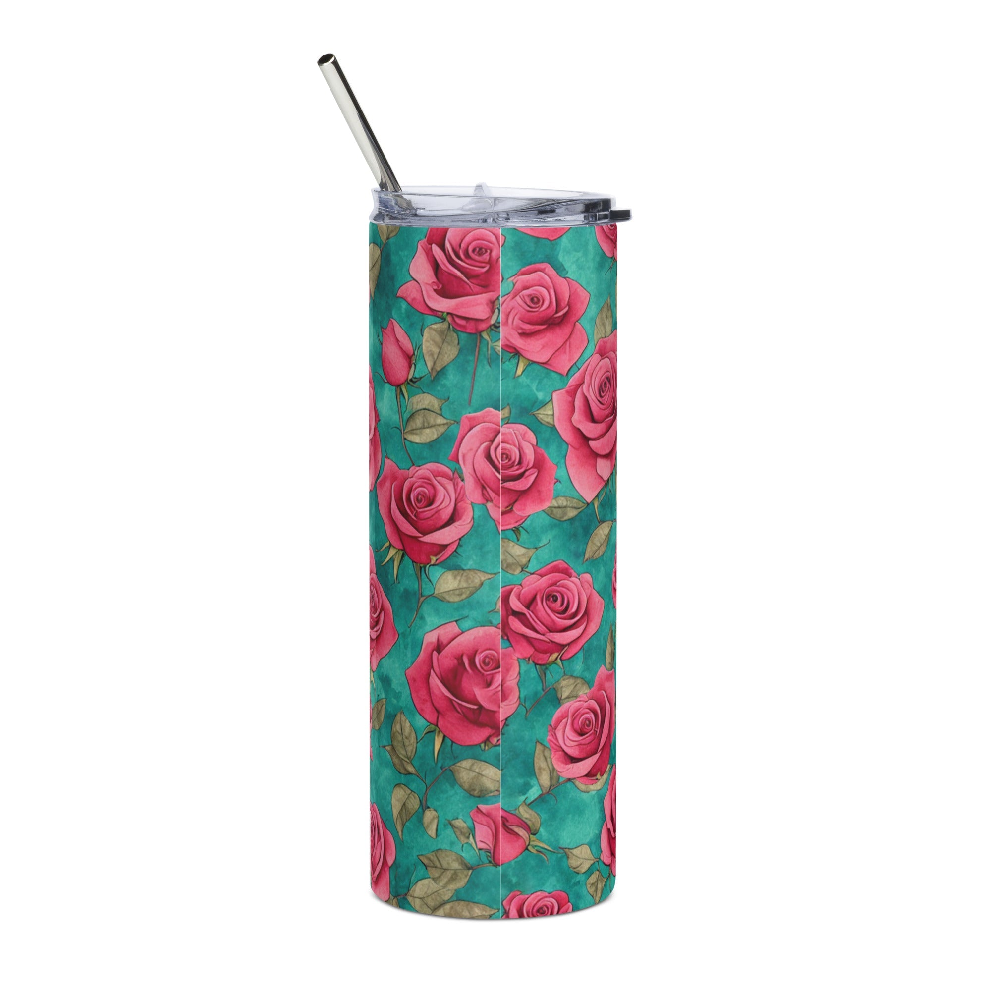 Faith Red Roses Tumbler 20 oz - Stainless Steel Straw - Jesus Passion Apparel