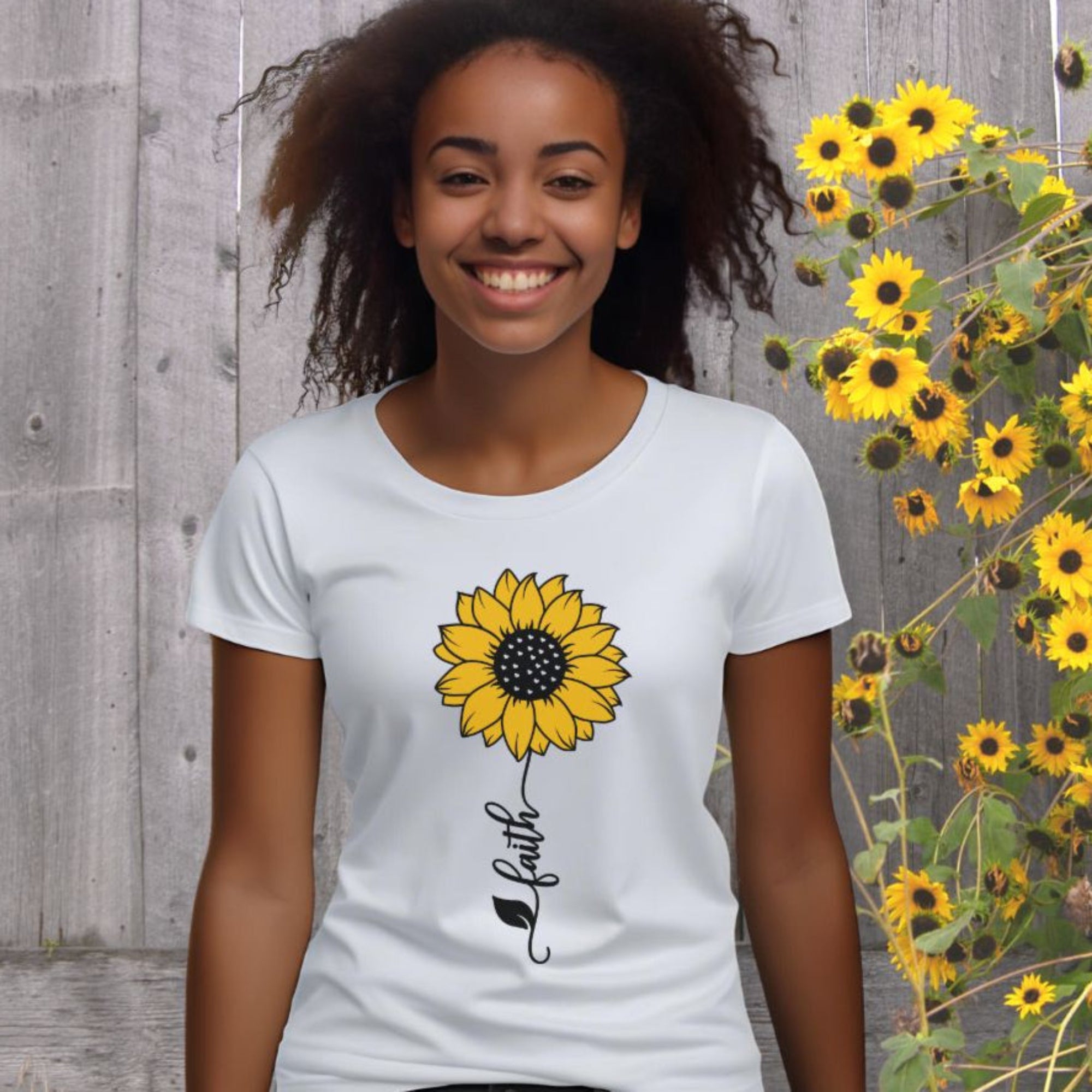 Faith Sunflower Vertical Jersey Short Sleeve T-Shirt - Jesus Passion Apparel