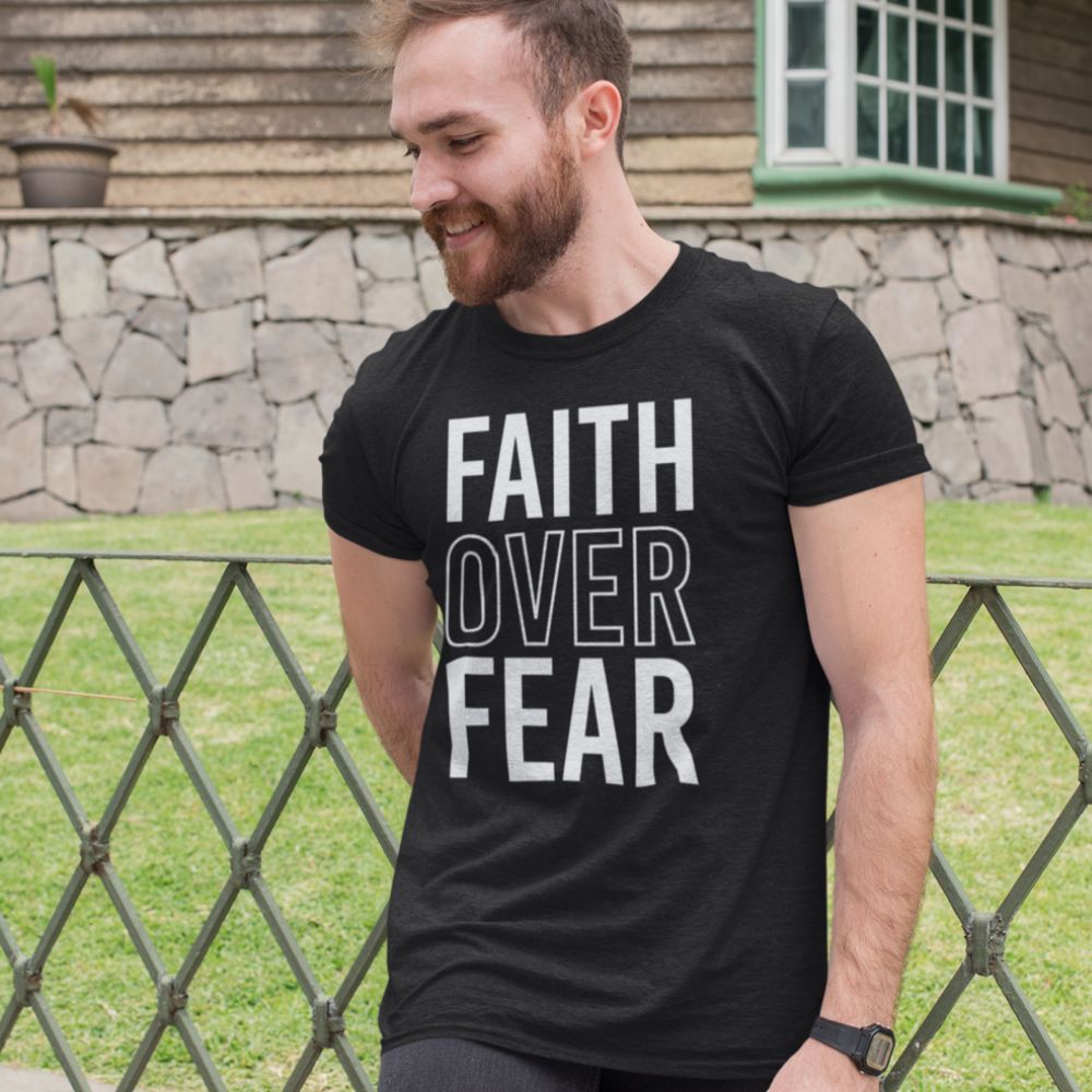 Faith Over Fear Jersey Short Sleeve T-Shirt Color: Black Heather Size: XS Jesus Passion Apparel