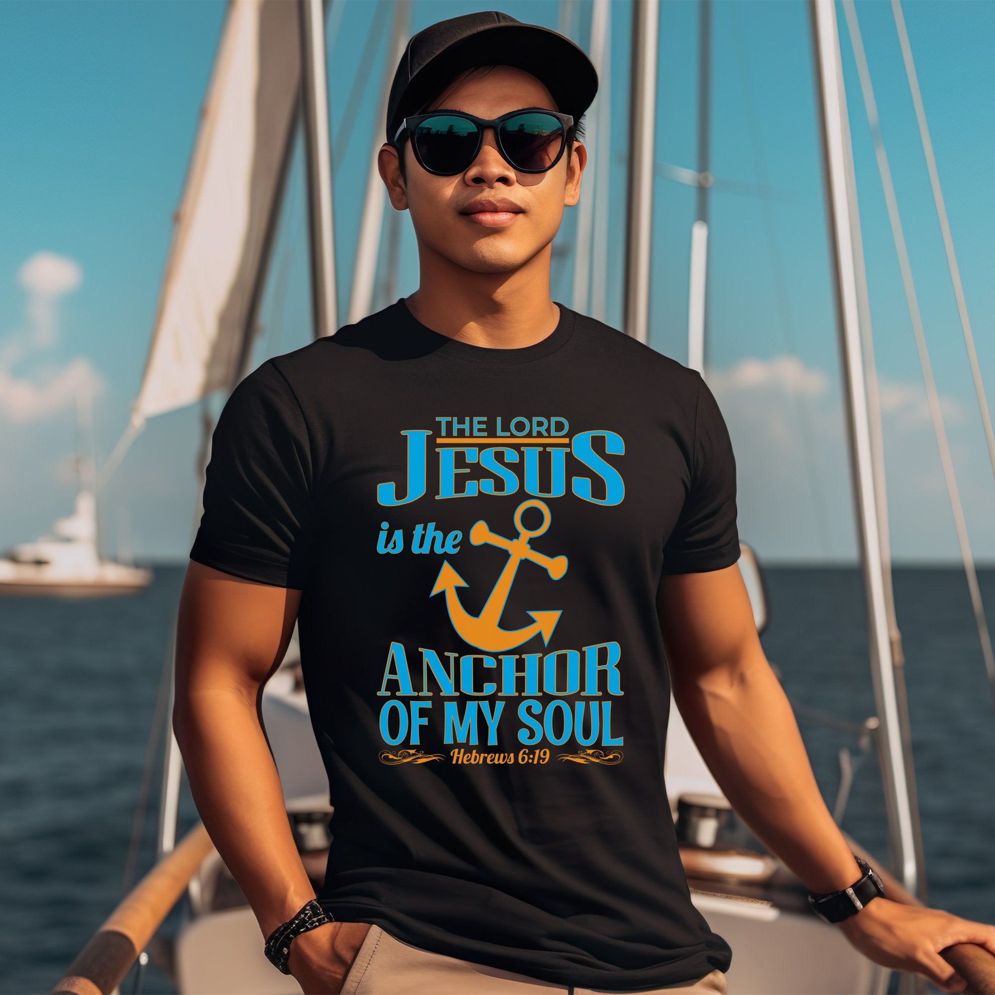 Jesus is the Anchor of my Soul Men's Jersey Short Sleeve Tee Size: XS Color: Solid Black Blend Jesus Passion Apparel