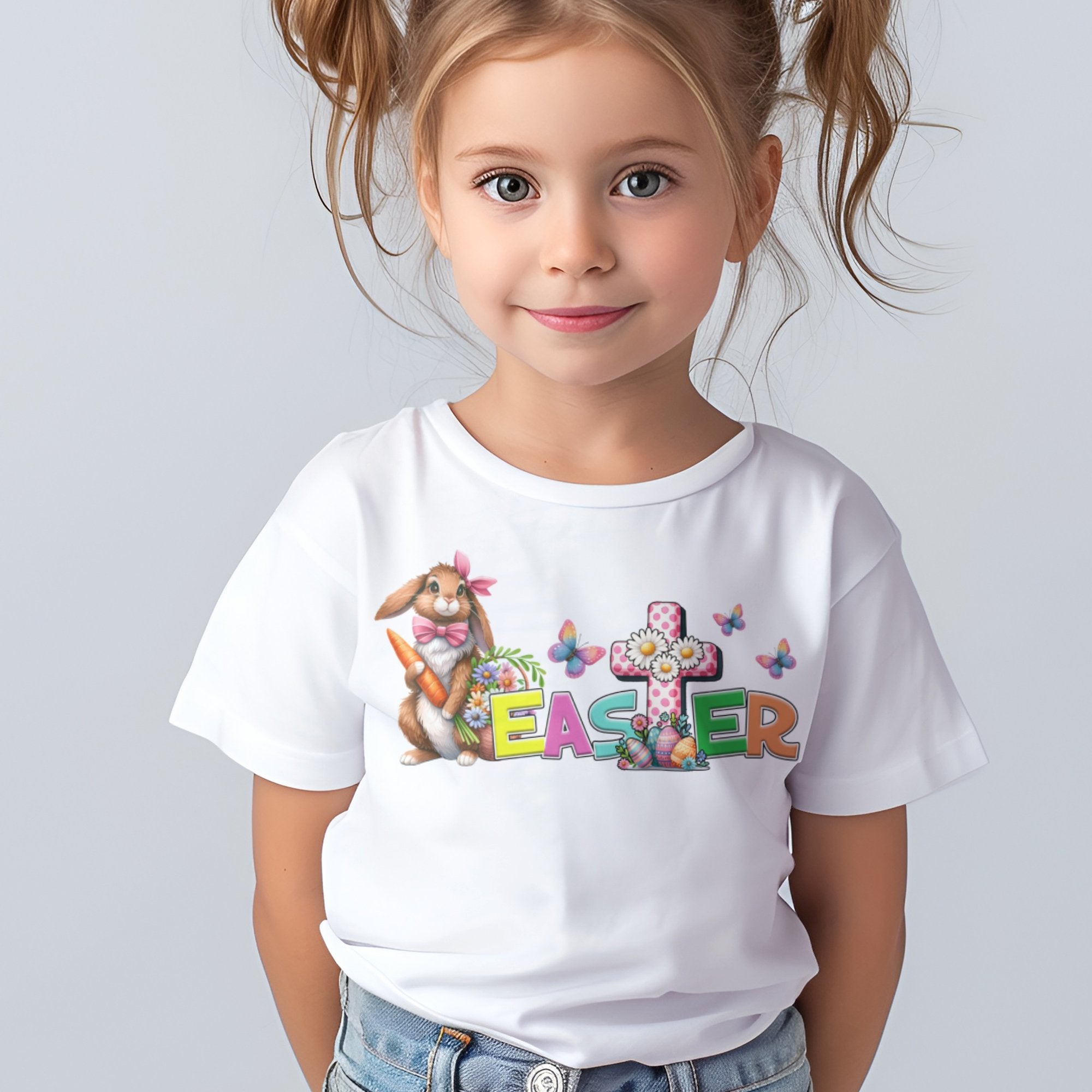 Easter Cross Rabbit Toddlers Christian Easter T-Shirt Size: 5/6T Color: Pink Jesus Passion Apparel