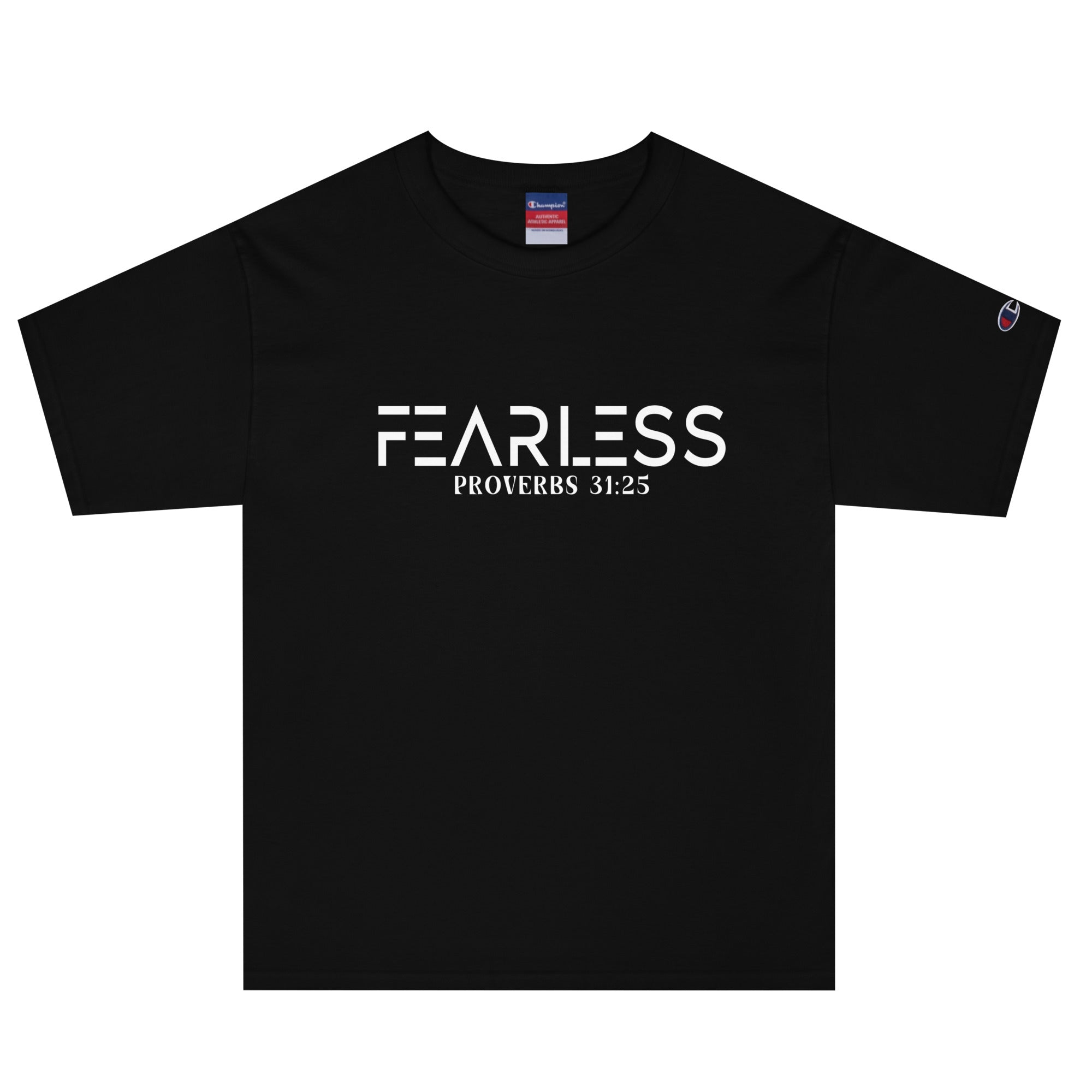 Fearless Proverbs 31:25 Men's Champion T-Shirt - Jesus Passion Apparel