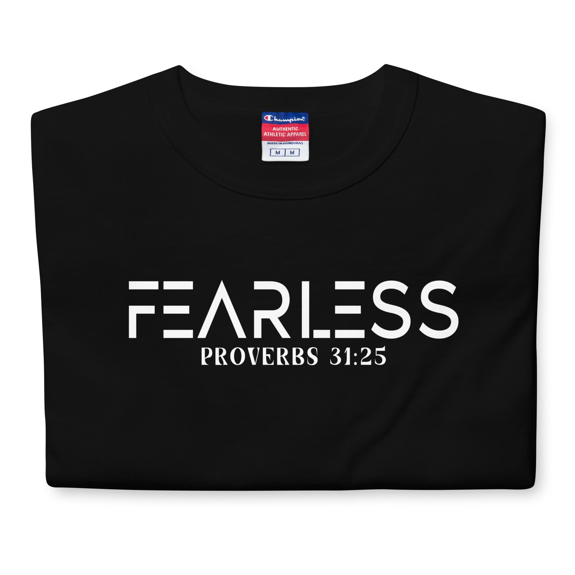 Fearless Proverbs 31:25 Men's Champion T-Shirt - Jesus Passion Apparel