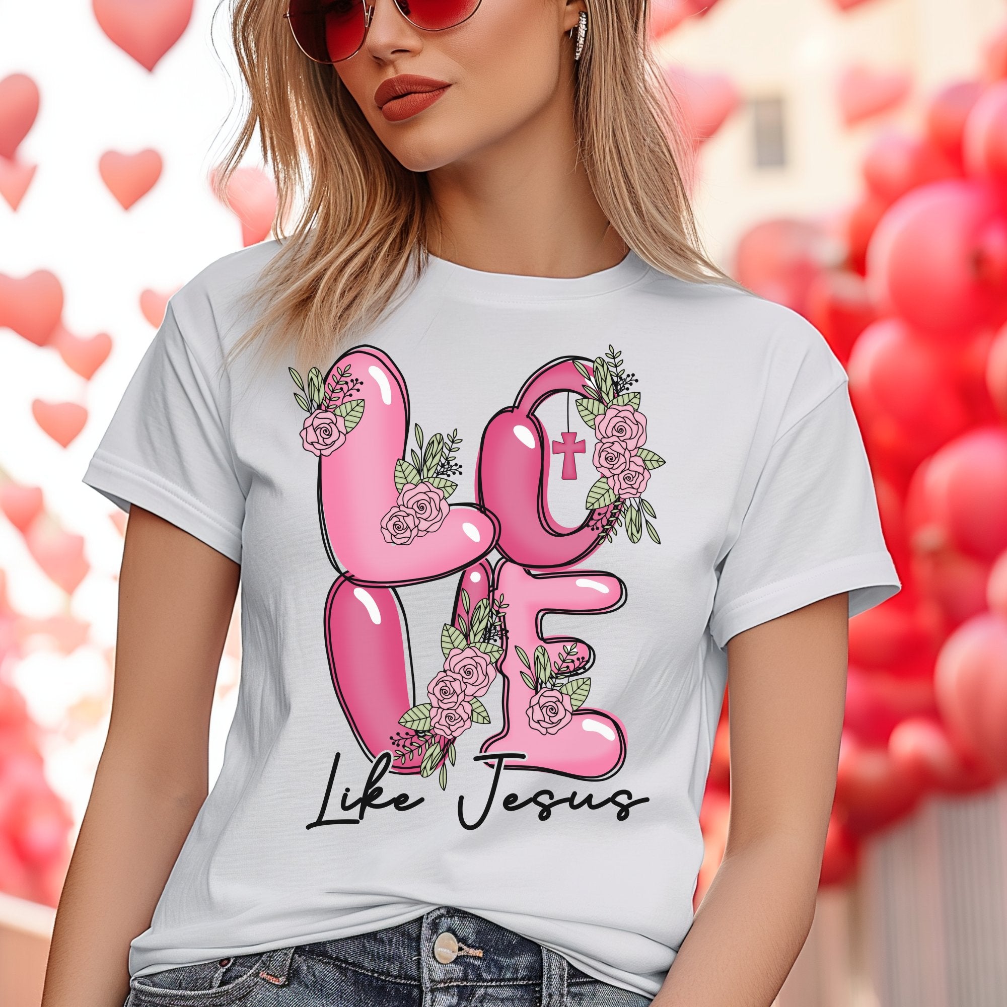 Love Like Jesus Flower Balloons Unisex Jersey Short Sleeve Tee - White Size: XS Color: White Jesus Passion Apparel
