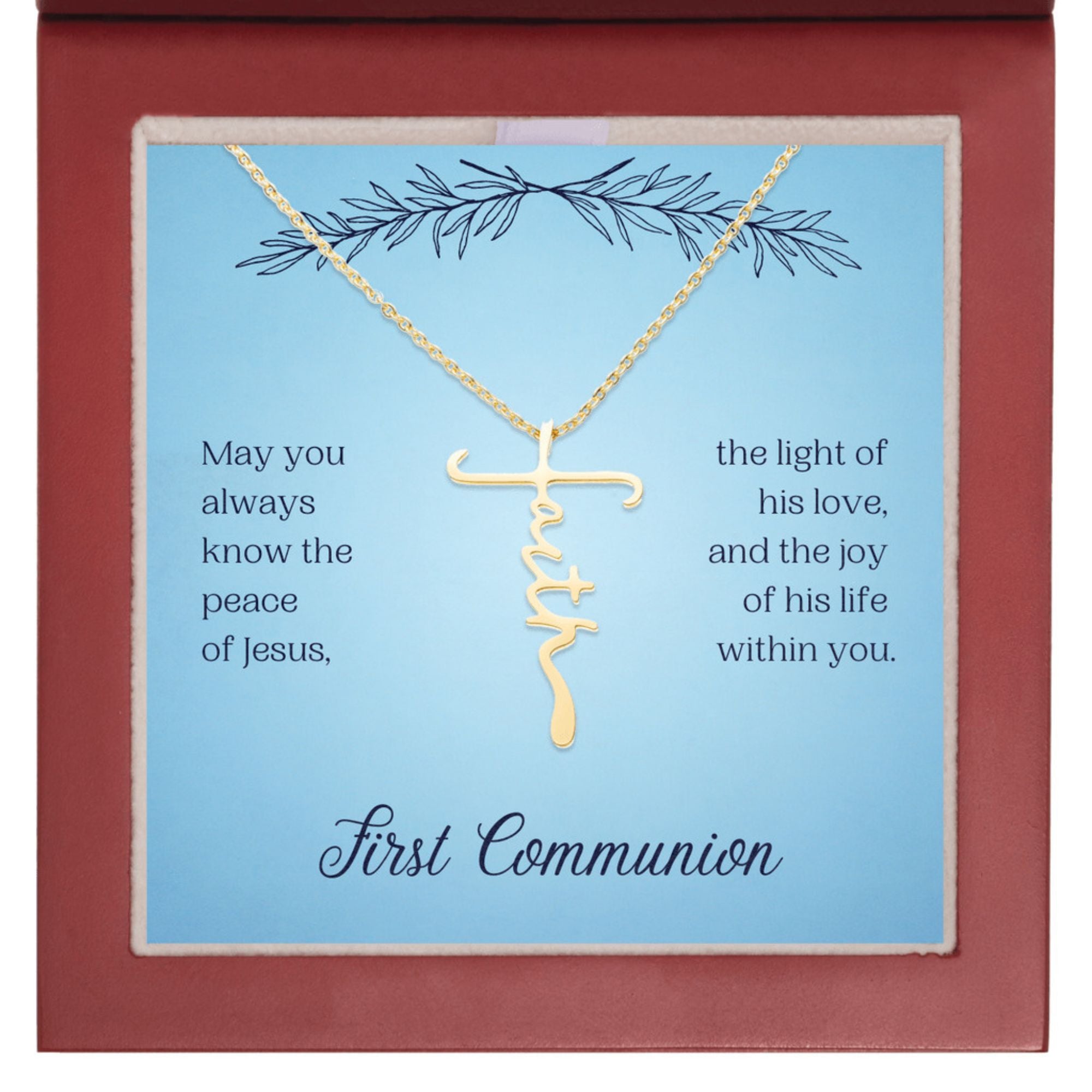 First Communion Faith Cross Necklace - May You Always Know The Peace of Jesus - Jesus Passion Apparel