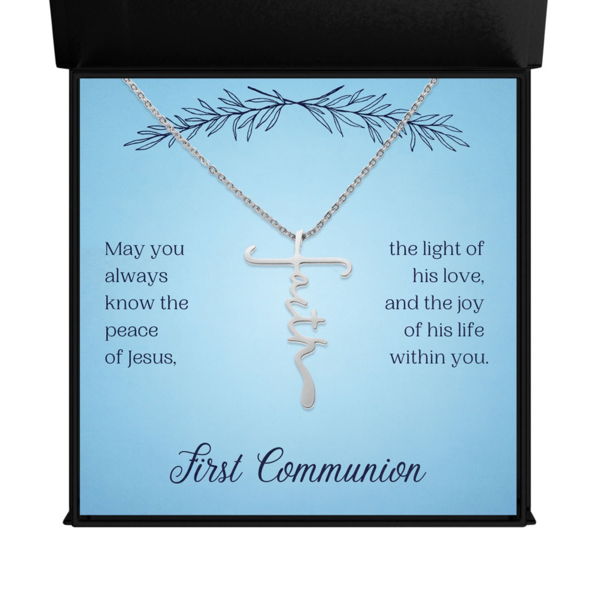 First Communion Faith Cross Necklace - May You Always Know The Peace of Jesus - Jesus Passion Apparel