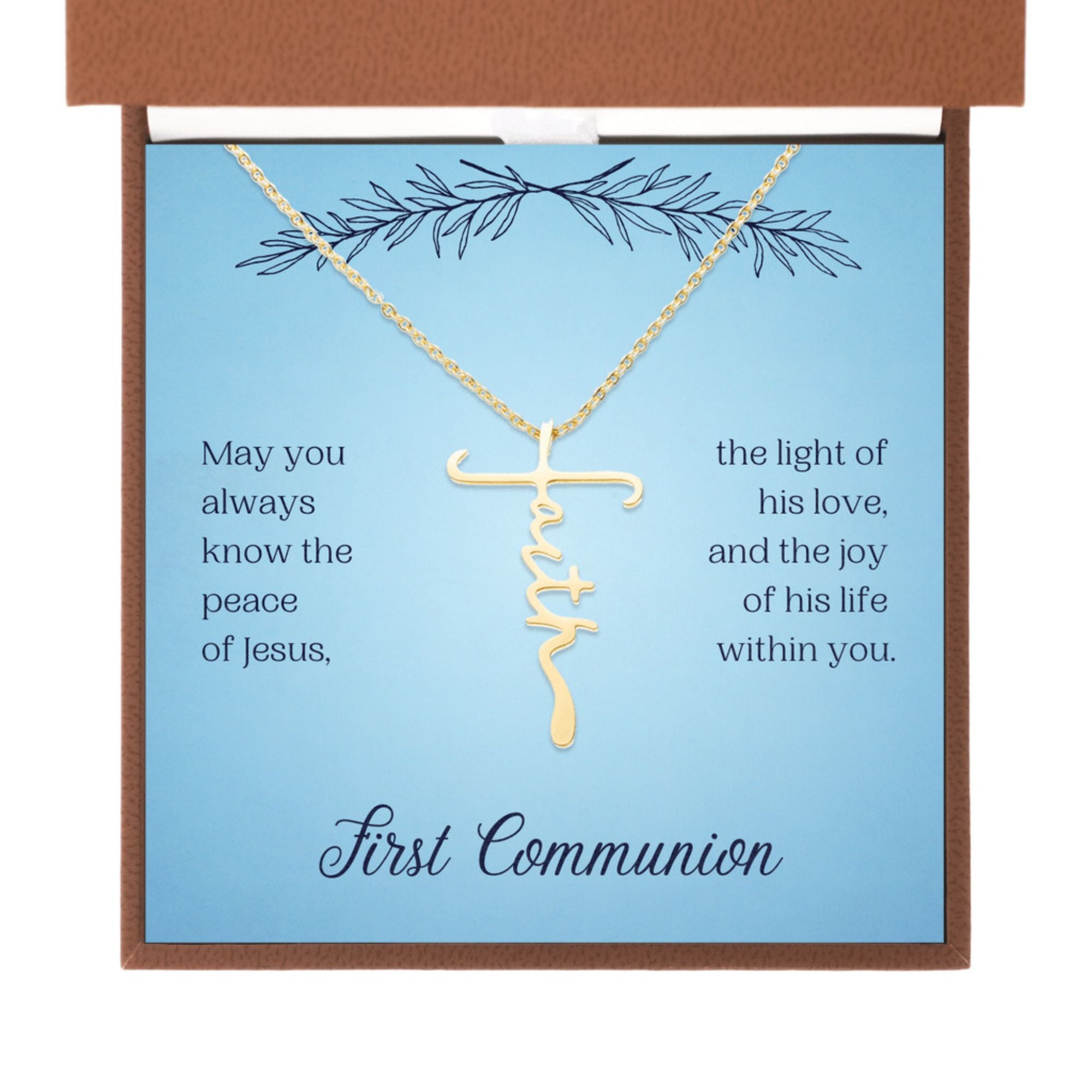 First Communion Faith Cross Necklace - May You Always Know The Peace of Jesus - Jesus Passion Apparel