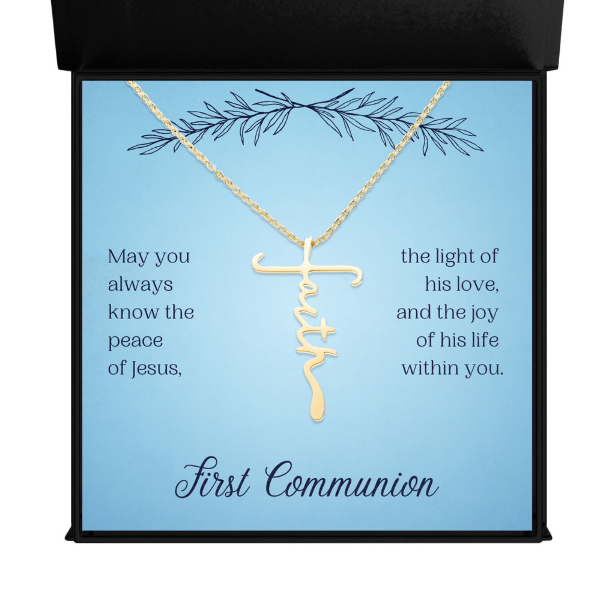 First Communion Faith Cross Necklace - May You Always Know The Peace of Jesus - Jesus Passion Apparel