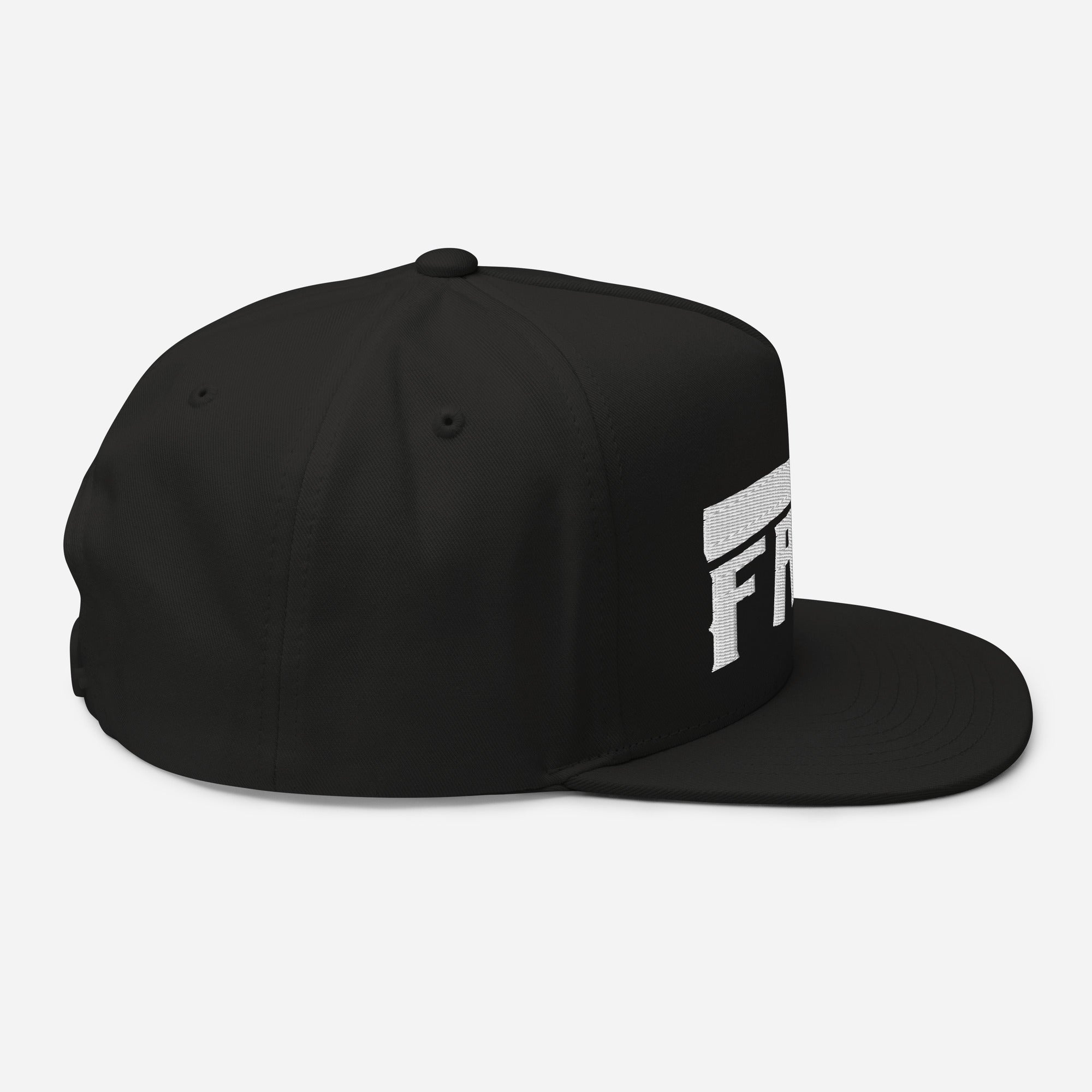 Faith and Cross Flat Bill Cap - Black with 3D White Embroidery Jesus Passion Apparel