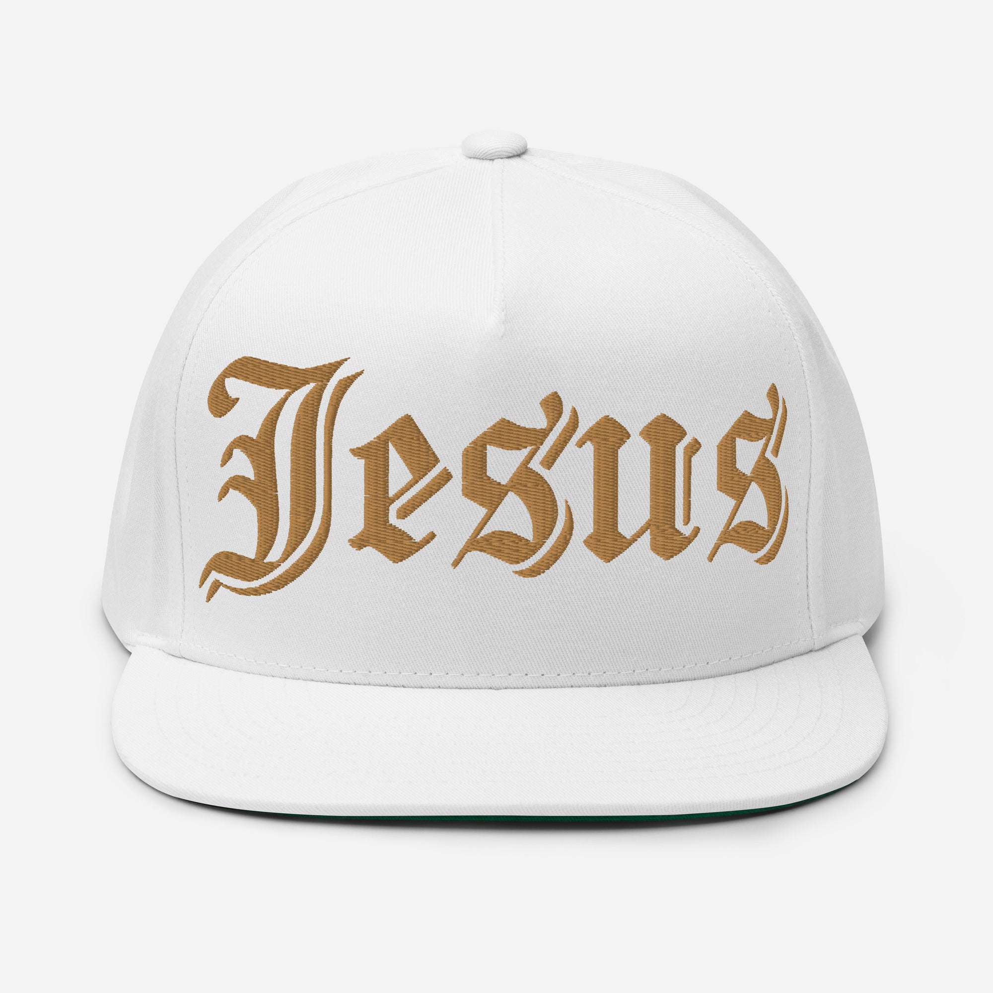 Jesus Tatoo Flat Bill Cap - Black / White with 3D Puff Embroidery Color: Black Jesus Passion Apparel