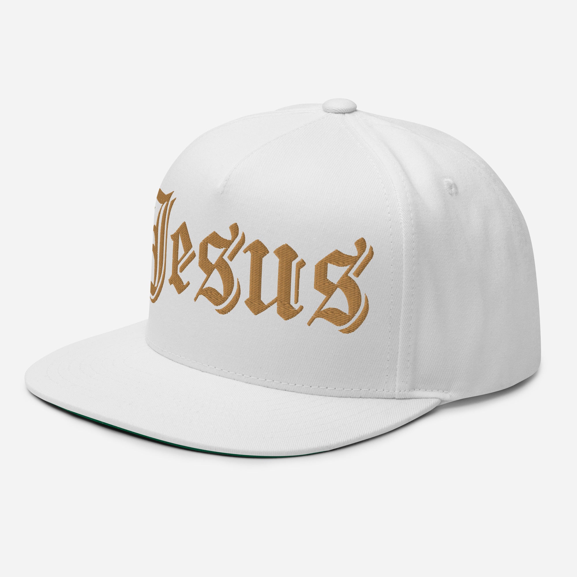 Jesus Tatoo Flat Bill Cap - Black / White with 3D Puff Embroidery Color: Black Jesus Passion Apparel