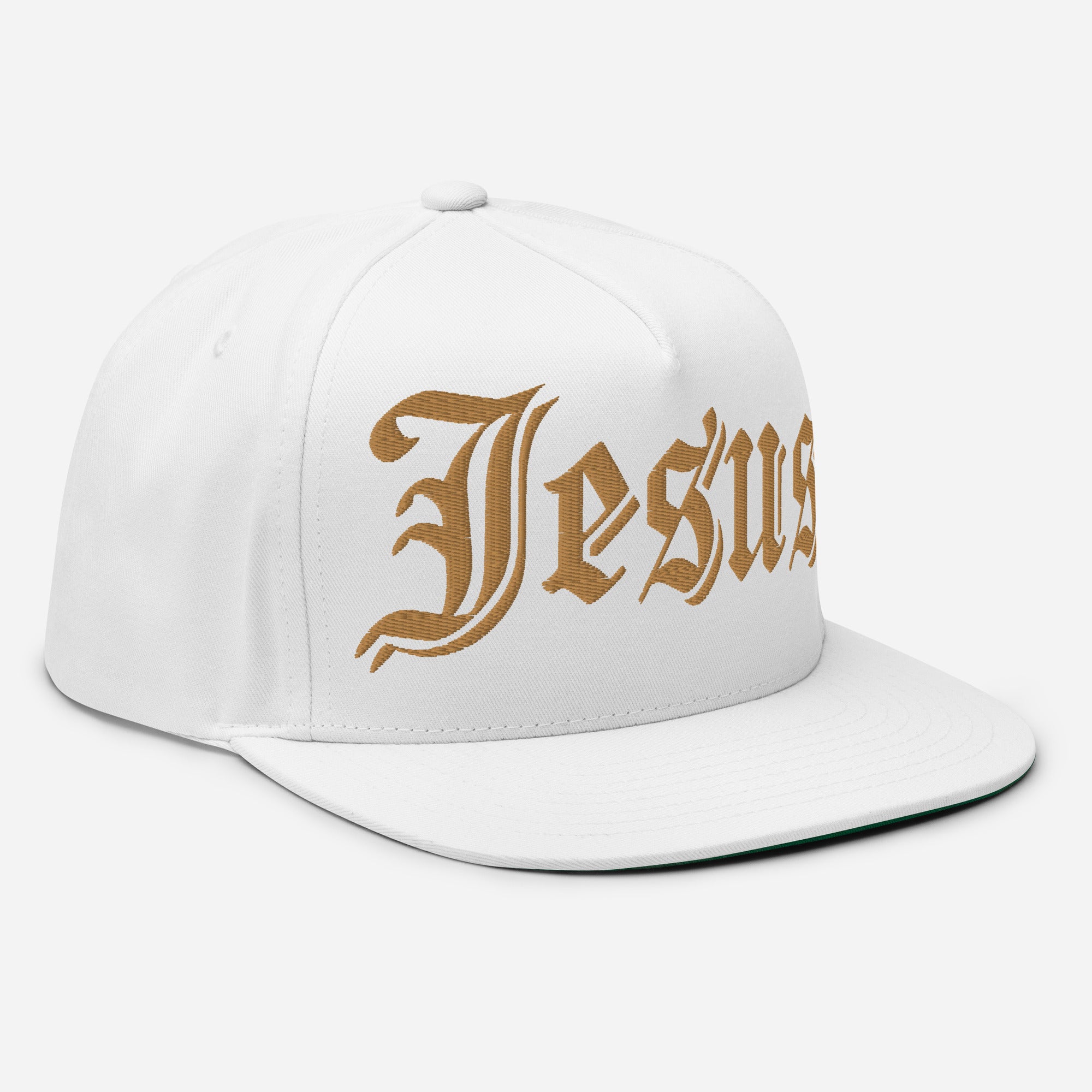 Jesus Tatoo Flat Bill Cap - Black / White with 3D Puff Embroidery Color: Black Jesus Passion Apparel