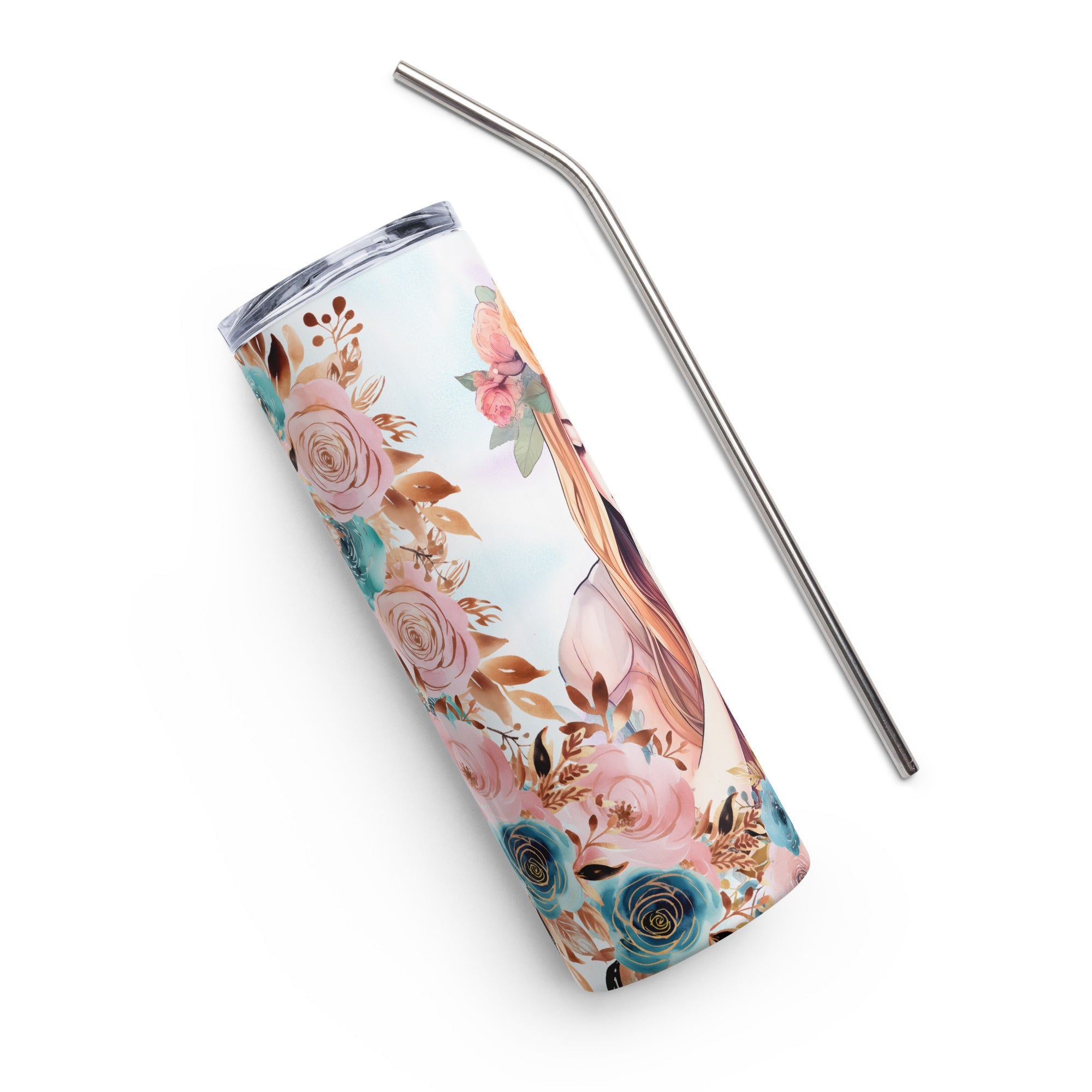 Flower Girl Praying with Stainless Steel Straw 20 oz - Stainless Steel Straw - Jesus Passion Apparel