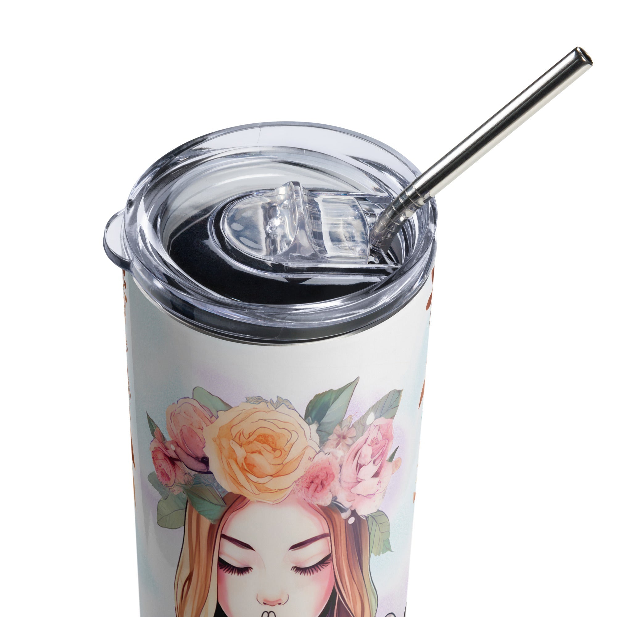 Flower Girl Praying with Stainless Steel Straw 20 oz - Stainless Steel Straw - Jesus Passion Apparel