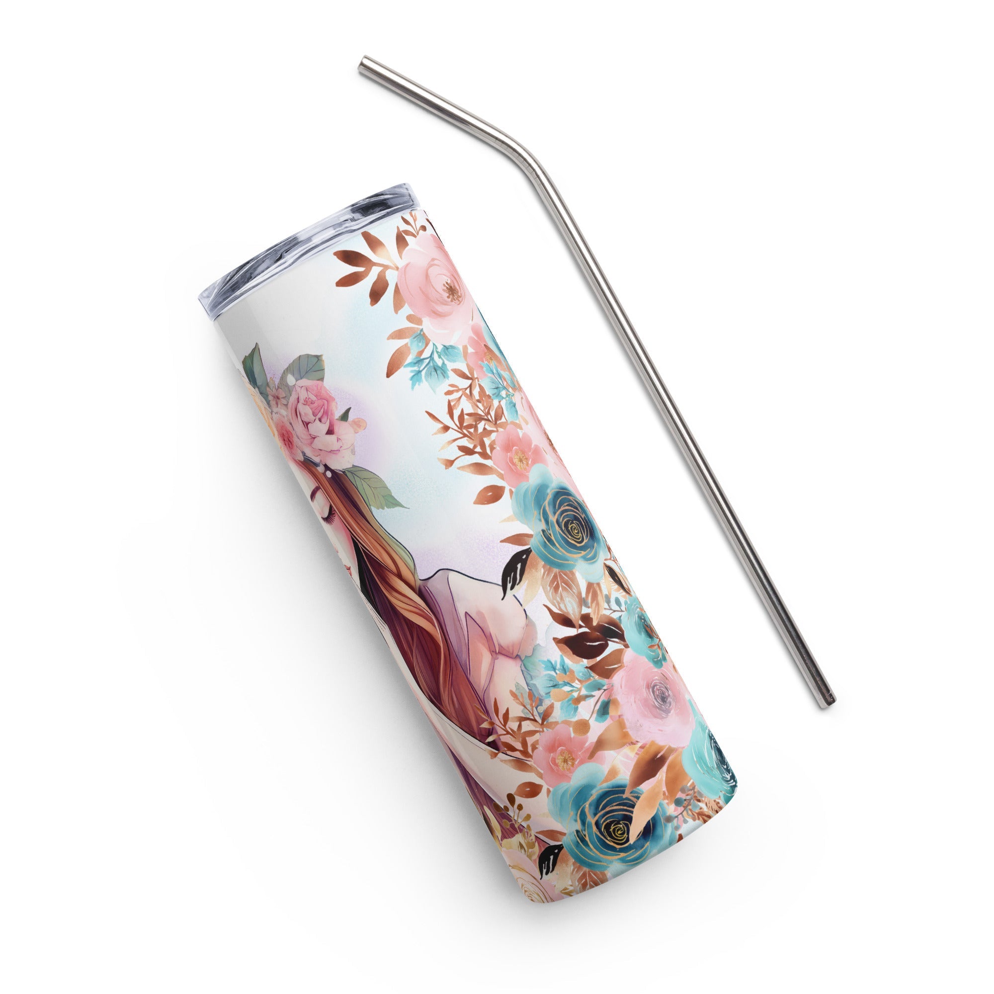 Flower Girl Praying with Stainless Steel Straw 20 oz - Stainless Steel Straw - Jesus Passion Apparel