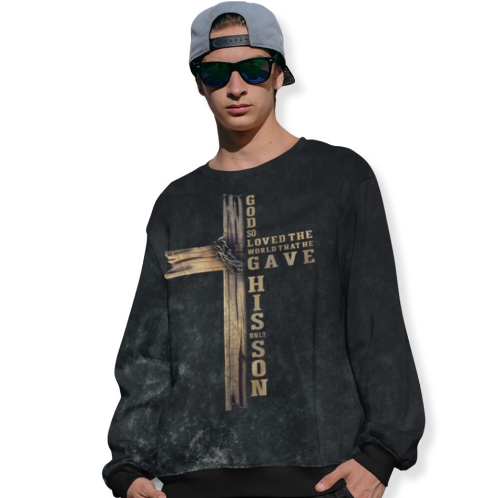 For God So Loved the World John 3:16 Men's Fleece Unisex - Fit - Black - Original Grunge Design - Jesus Passion Apparel