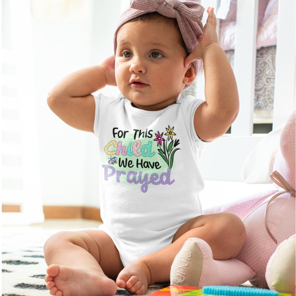 For This Child We Have Prayed Flowers Stars Baby Bodysuit - Jesus Passion Apparel