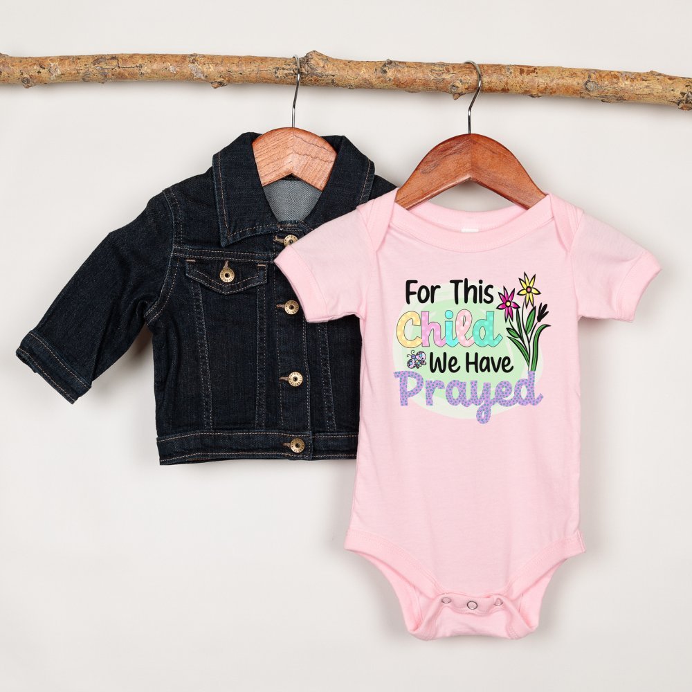 For This Child We Have Prayed Flowers Stars Baby Bodysuit - Jesus Passion Apparel