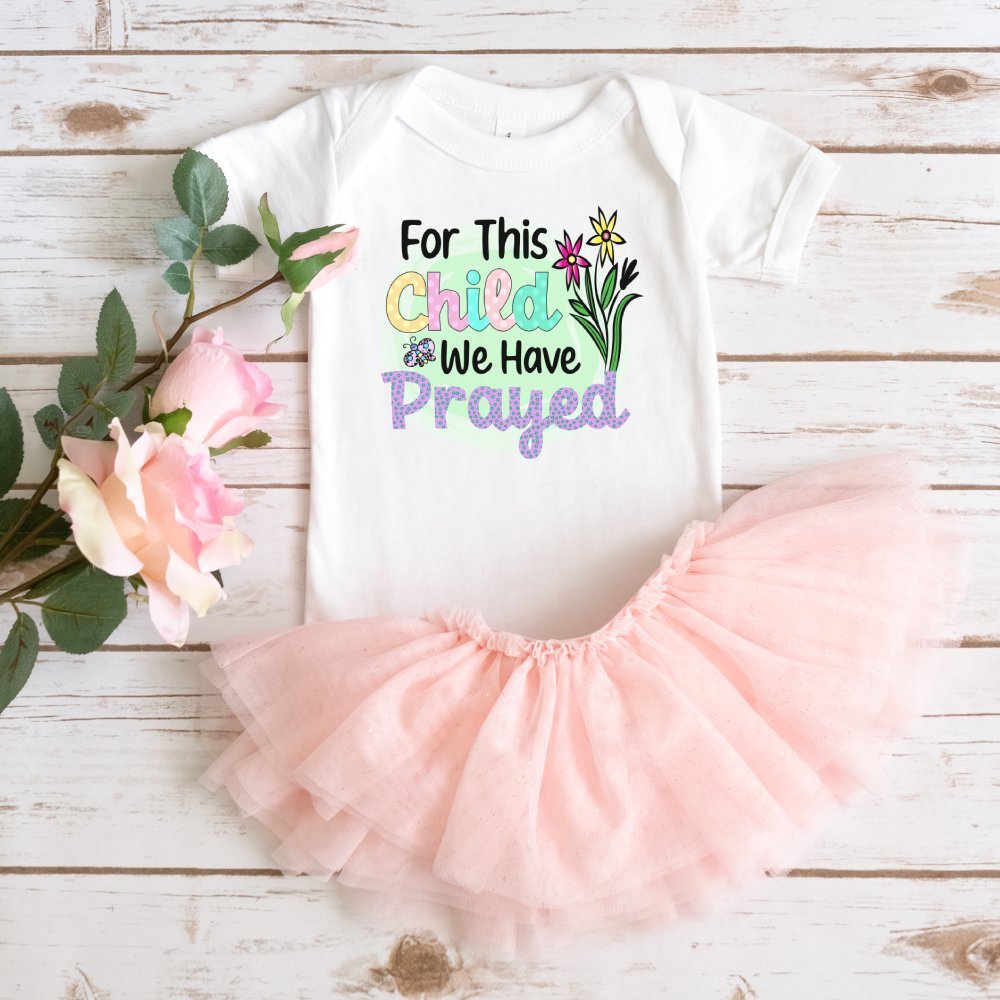 For This Child We Have Prayed Flowers Stars Baby Bodysuit - Jesus Passion Apparel