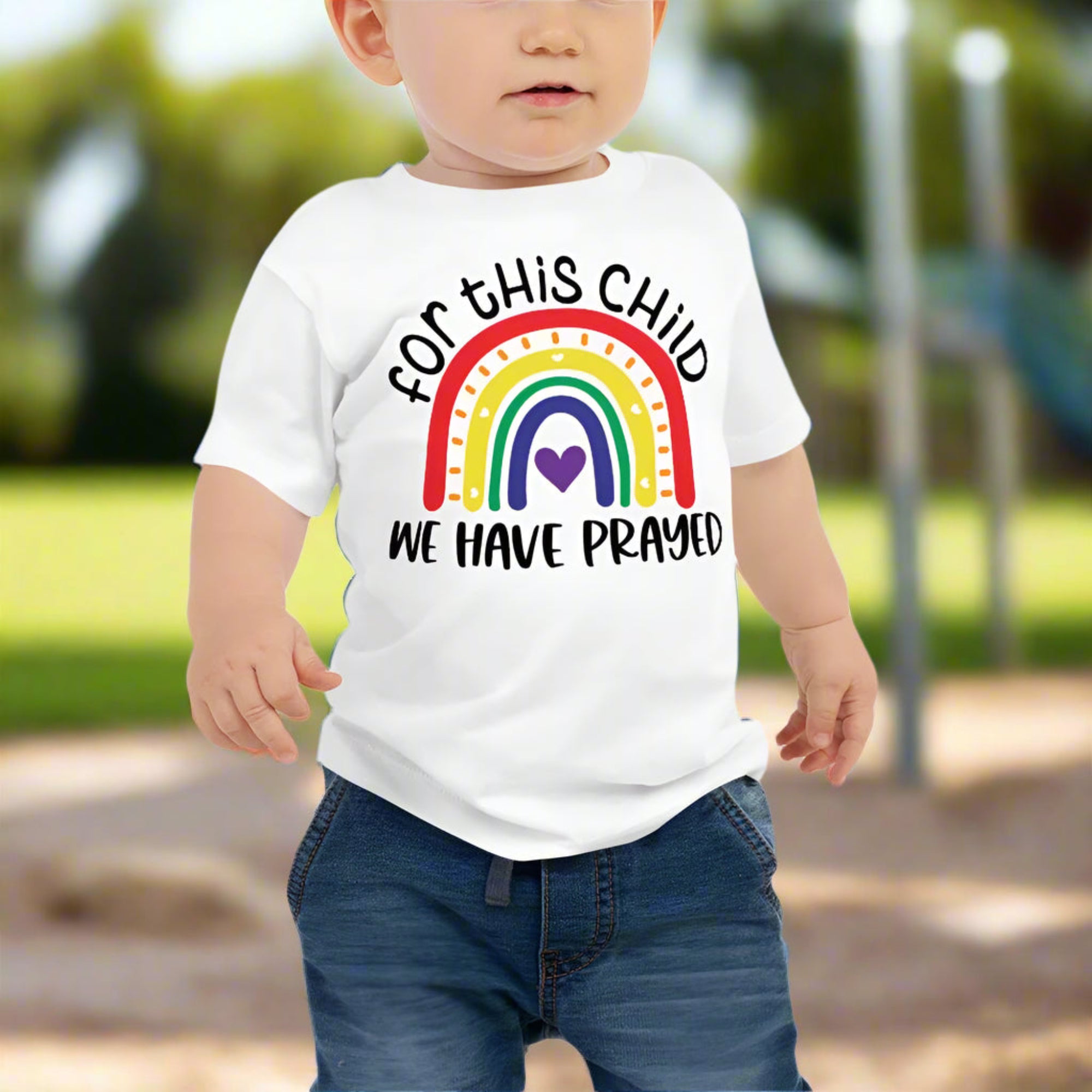 For This Child We Have Prayed Rainbow Heart Baby Jersey Short Sleeve Tee - Jesus Passion Apparel