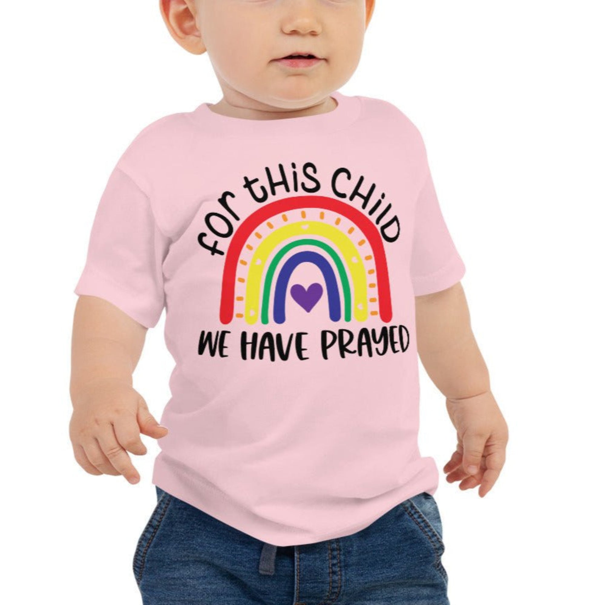 For This Child We Have Prayed Rainbow Heart Baby Jersey Short Sleeve Tee - Jesus Passion Apparel