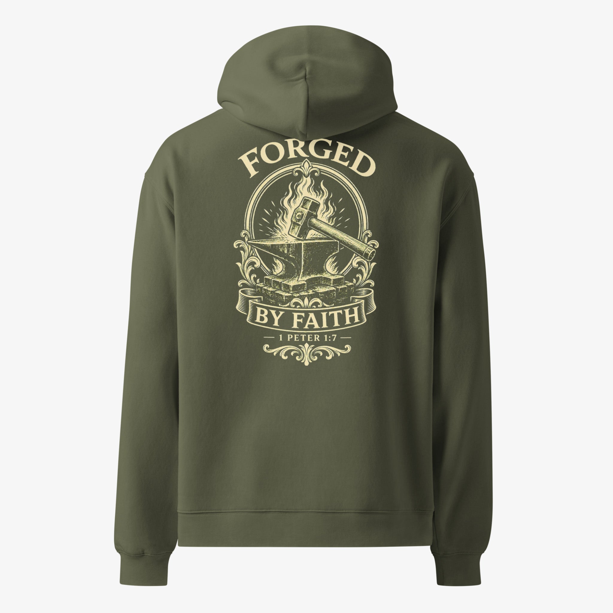 Green hoodie with 'Earned Not Given' text on the back against a white background