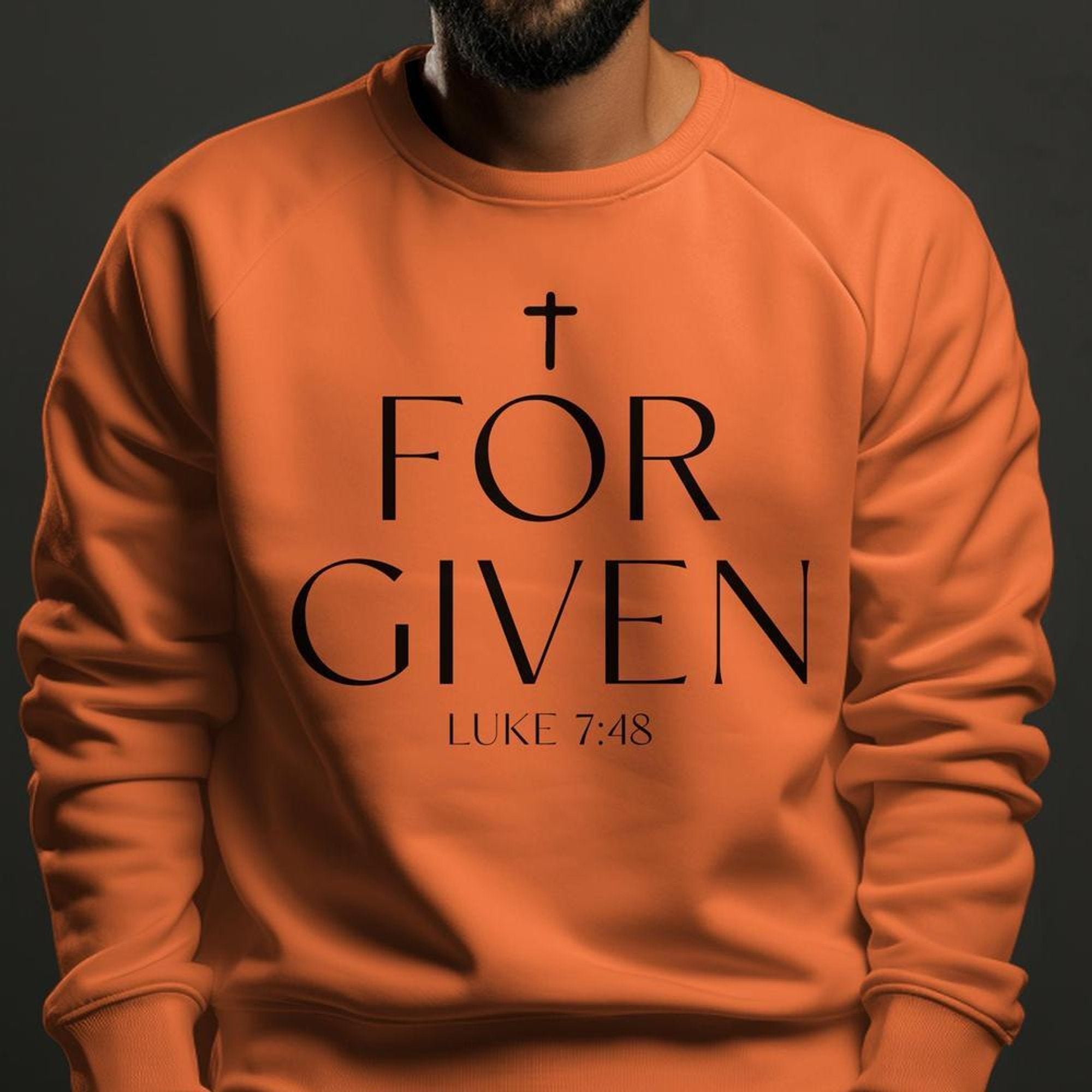 Forgiven Luke 7:48 Men's Fleece Unisex - Fit Sweatshirt - Orange - Jesus Passion Apparel