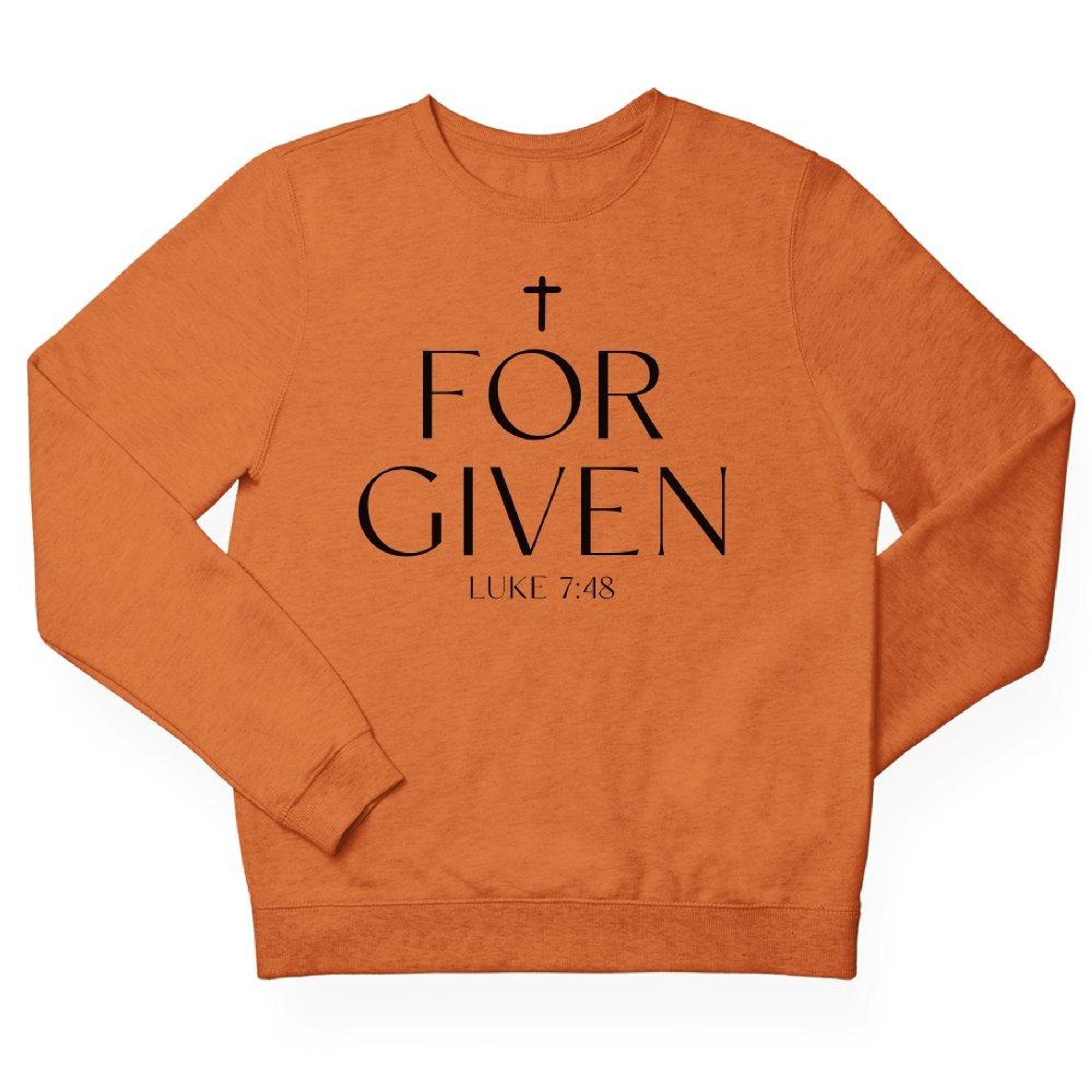 Forgiven Luke 7:48 Men's Fleece Unisex - Fit Sweatshirt - Orange - Jesus Passion Apparel