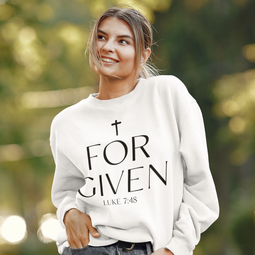 Forgiven Luke 7:48 Women's Fleece Unisex - Fit Sweatshirt White / Sport Grey - Jesus Passion Apparel