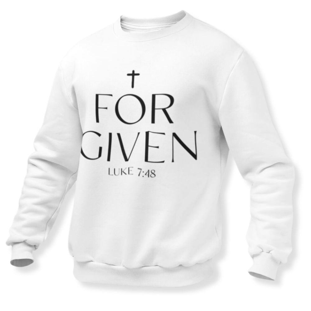 Forgiven Luke 7:48 Women's Fleece Unisex - Fit Sweatshirt White / Sport Grey - Jesus Passion Apparel