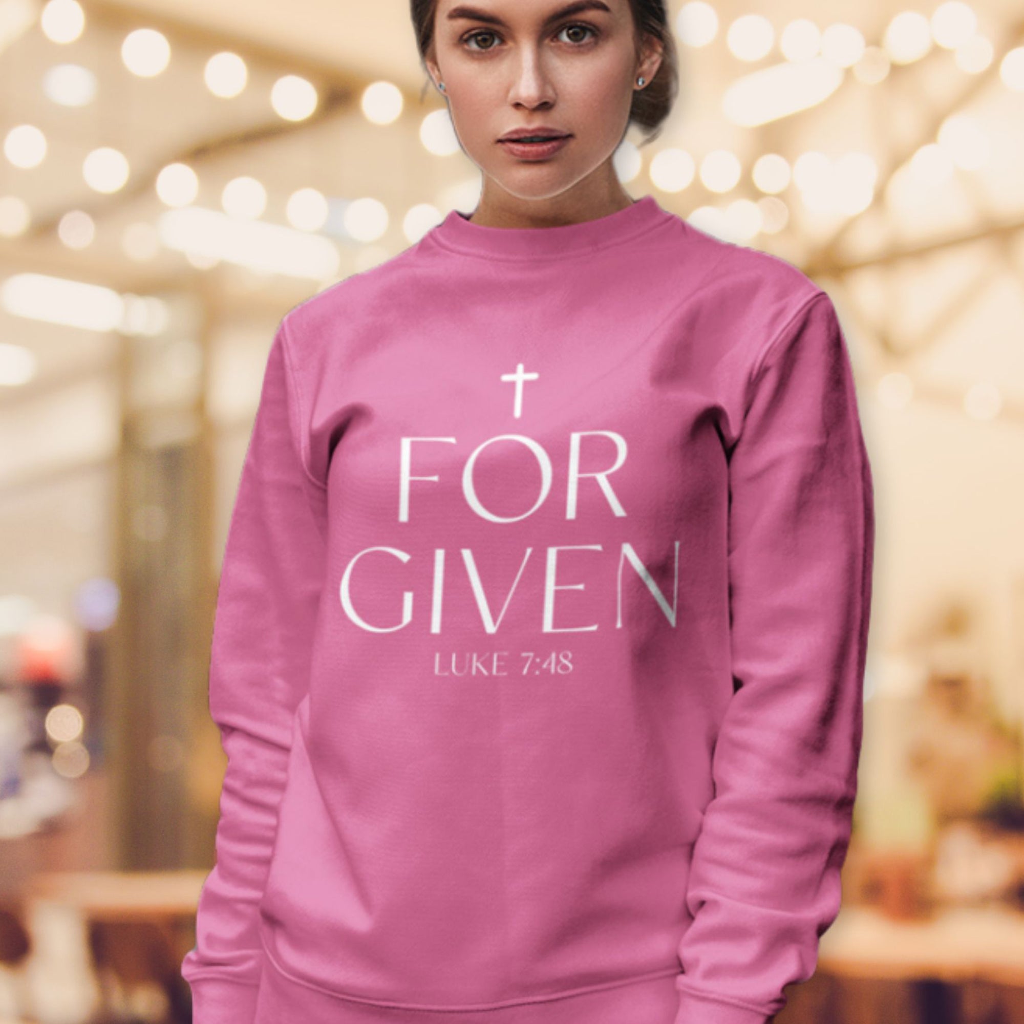 Forgiven Women's Fleece Unisex Sweatshirt Navy / Pink Heliconia - Jesus Passion Apparel