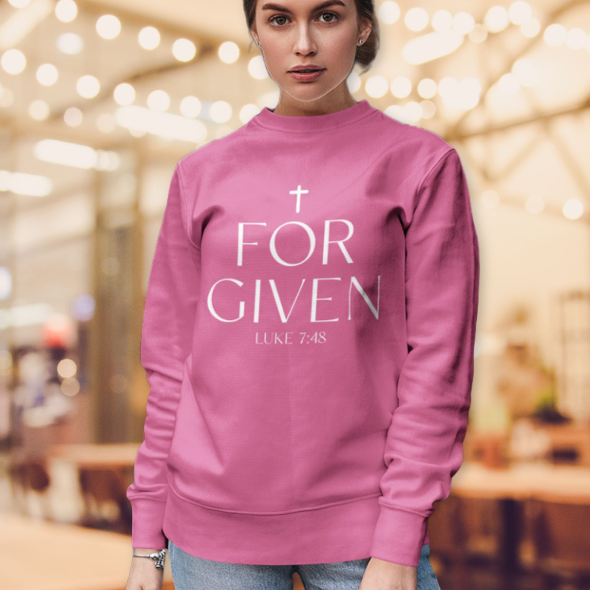 Forgiven Women's Fleece Unisex Sweatshirt Navy / Pink Heliconia - Jesus Passion Apparel