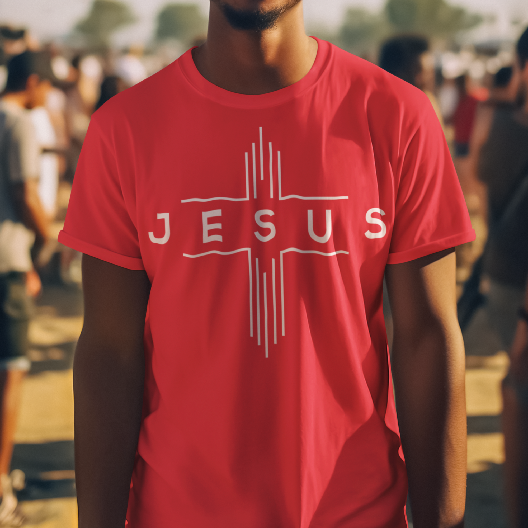 Jesus Cheveron Cross Men's Unisex Champion T-shirt - Black / Red - Matching Joggers Available Size: S Color: Black Jesus Passion Apparel