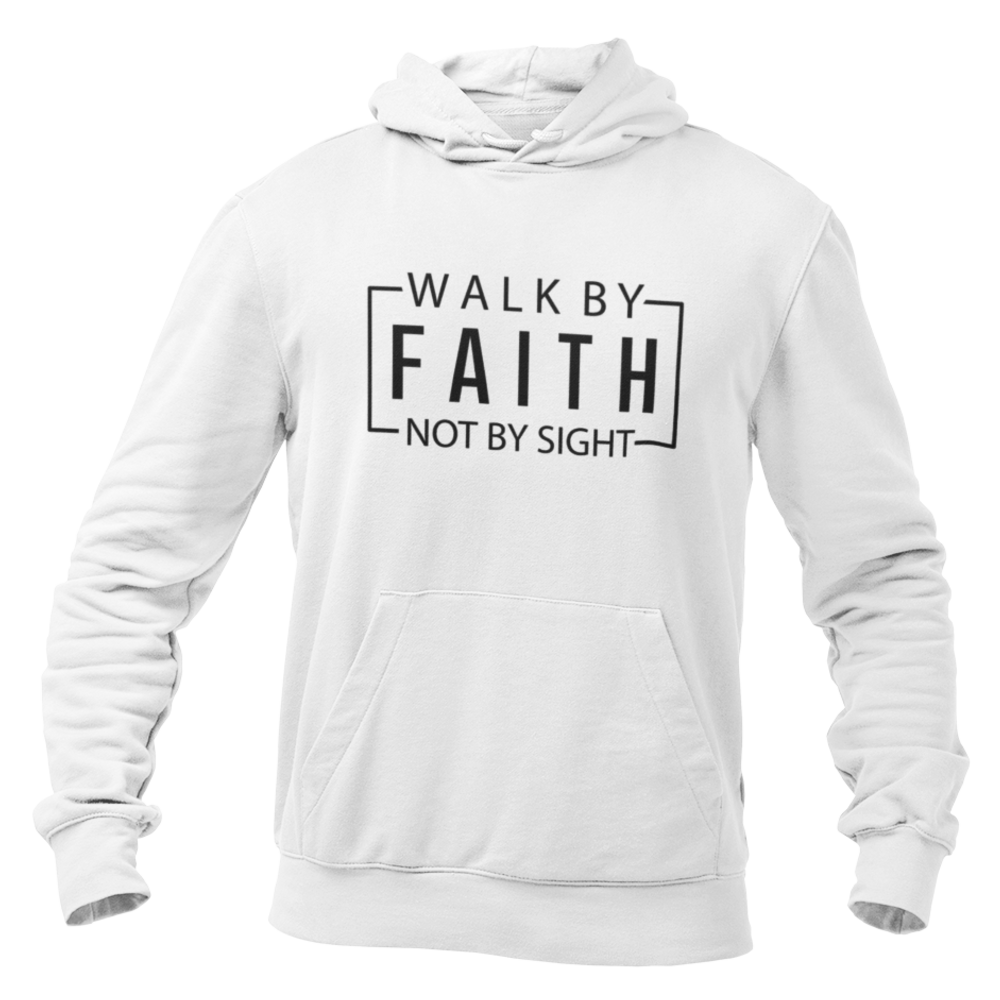 Walk By Faith Not By Sight Men's Heavy Blend™ Hoodie Color: White Size: S Jesus Passion Apparel