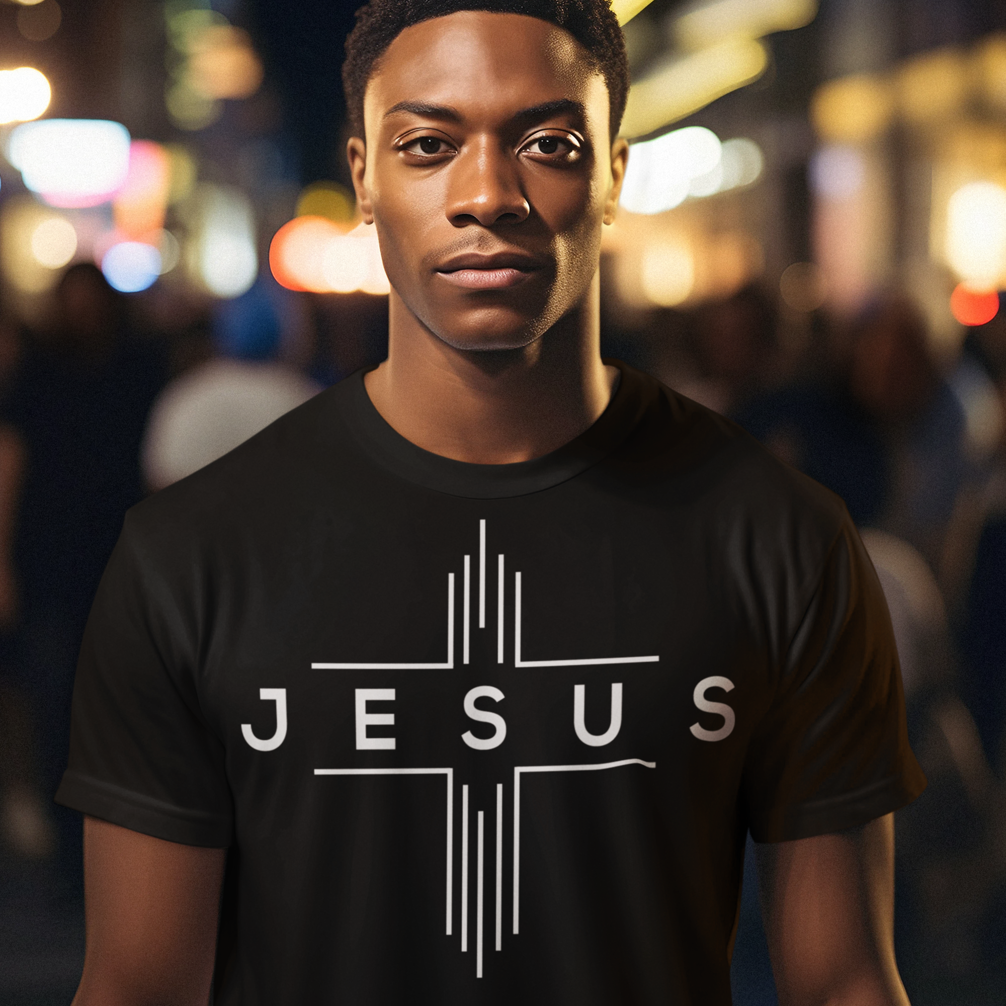 Jesus Cheveron Cross Men's Unisex Champion T-shirt - Black / Red - Matching Joggers Available Size: S Color: Black Jesus Passion Apparel