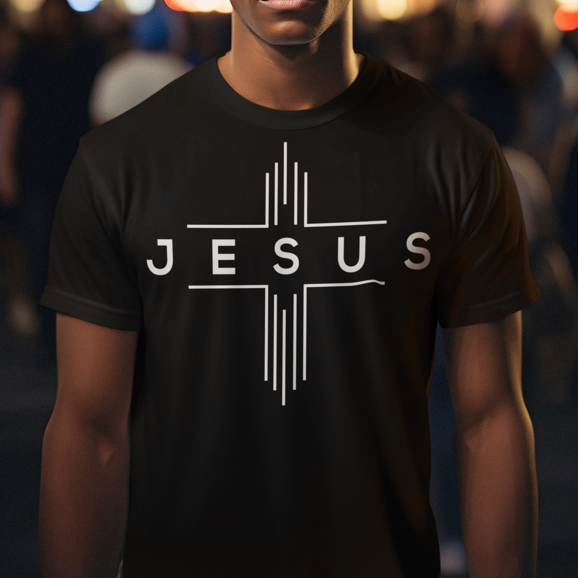 Jesus Cheveron Cross Men's Unisex Champion T-shirt - Black / Red - Matching Joggers Available Size: S Color: Black Jesus Passion Apparel