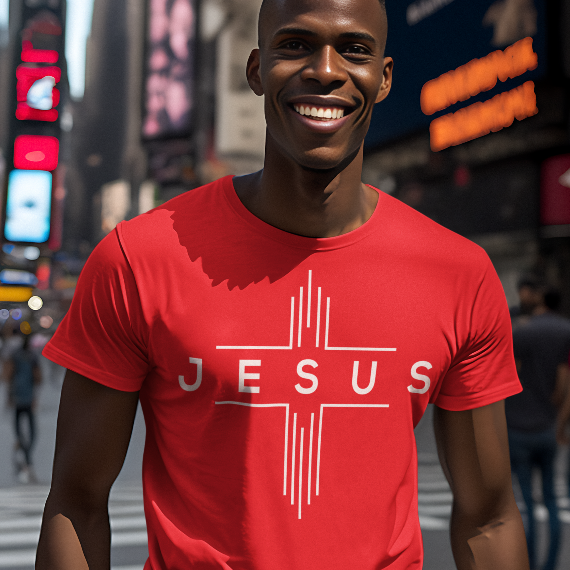Jesus Cheveron Cross Men's Unisex Champion T-shirt - Black / Red - Matching Joggers Available Size: S Color: Black Jesus Passion Apparel