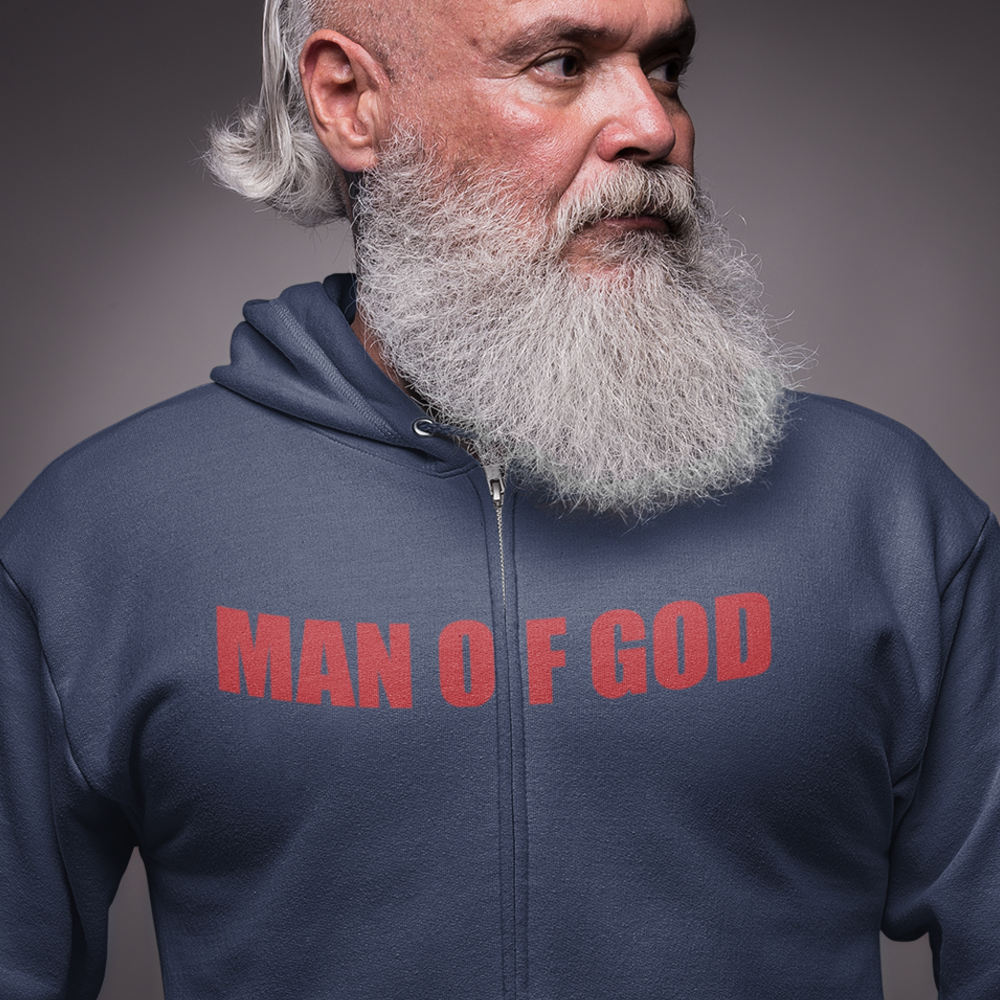 Man of God - Husband - Dad - Grandpa Premium Men's Jacket Heavy Blend™ Hooded Sweatshirt Size: S Color: Navy Jesus Passion Apparel