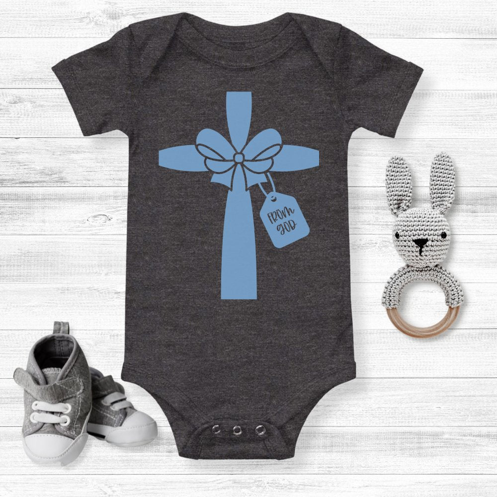 Gift from God Blue Ribbon Baby Bodysuit - Jesus Passion Apparel