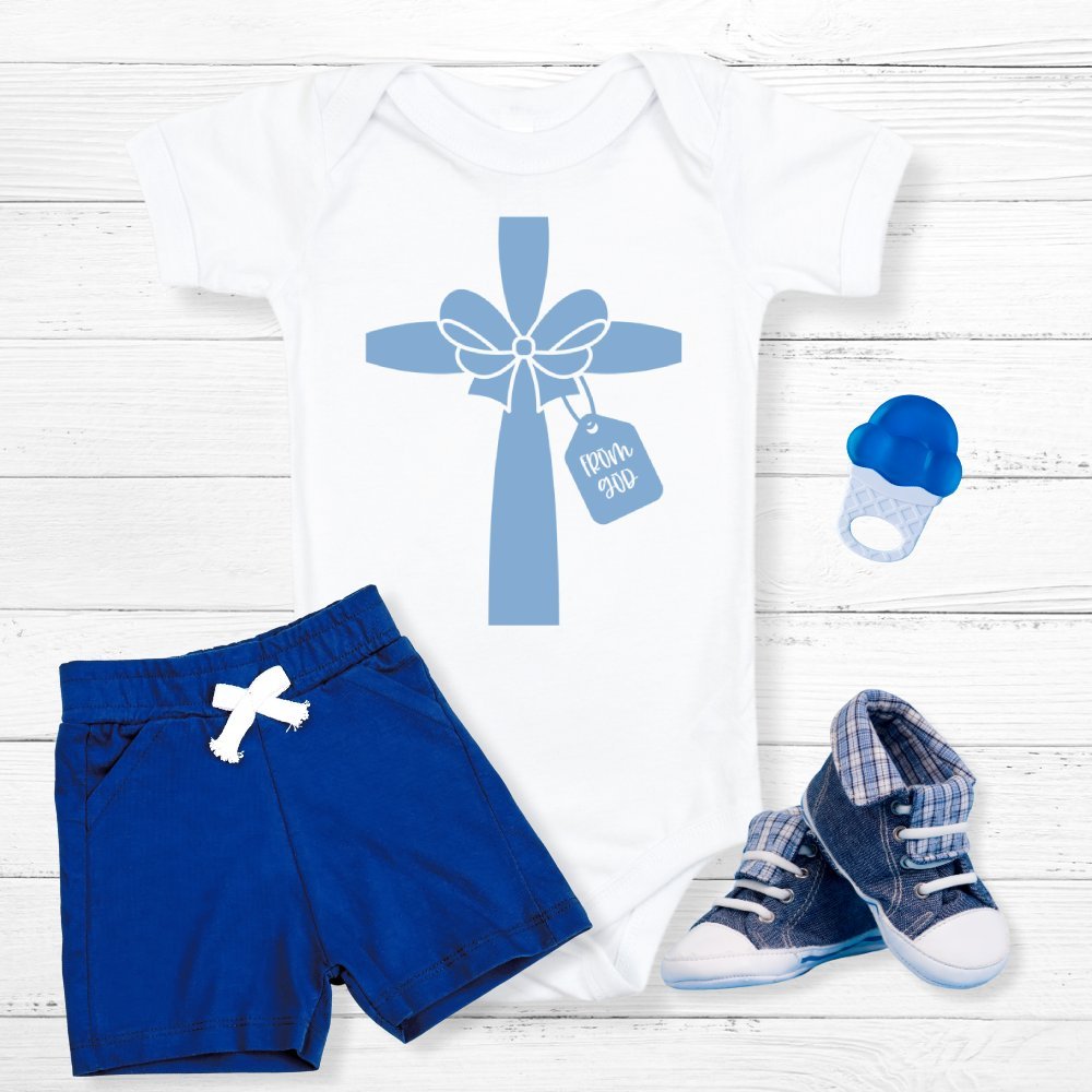 Gift from God Blue Ribbon Baby Bodysuit - Jesus Passion Apparel