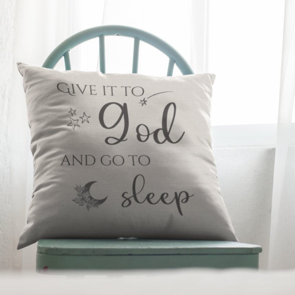 Give it to God Script with Natural Linen Design Premium Pillows - Jesus Passion Apparel