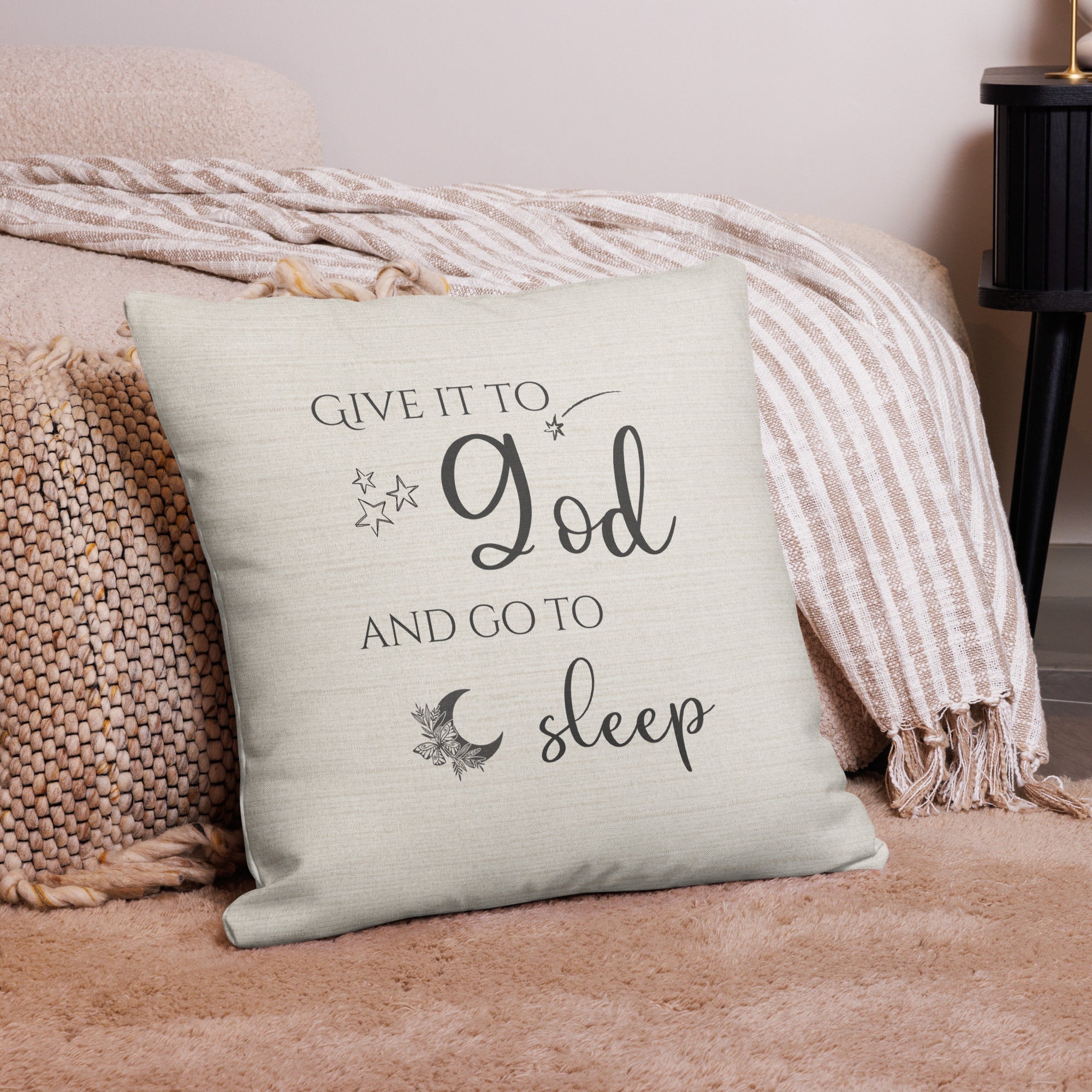 Give it to God Script with Natural Linen Design Premium Pillows - Jesus Passion Apparel