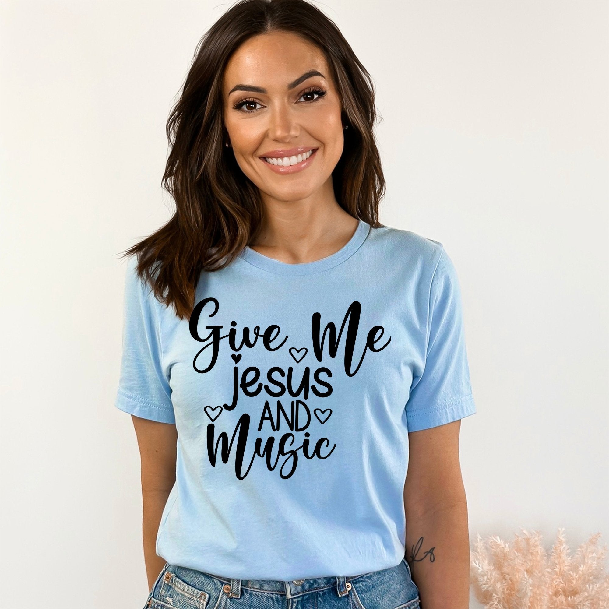 Give Me Jesus and Music Heart Detail Women's Jersey Short Sleeve T-Shirt - Jesus Passion Apparel