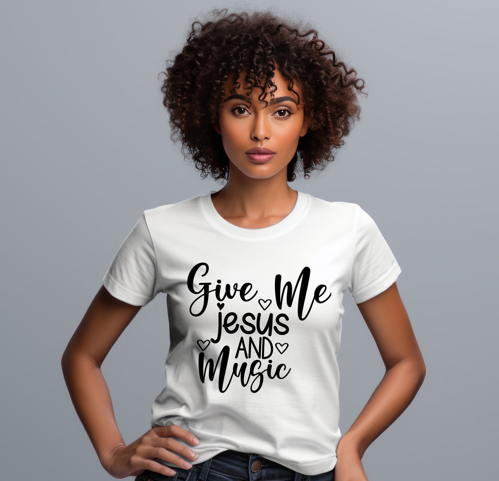 Give Me Jesus and Music Heart Detail Women's Jersey Short Sleeve T-Shirt - Jesus Passion Apparel