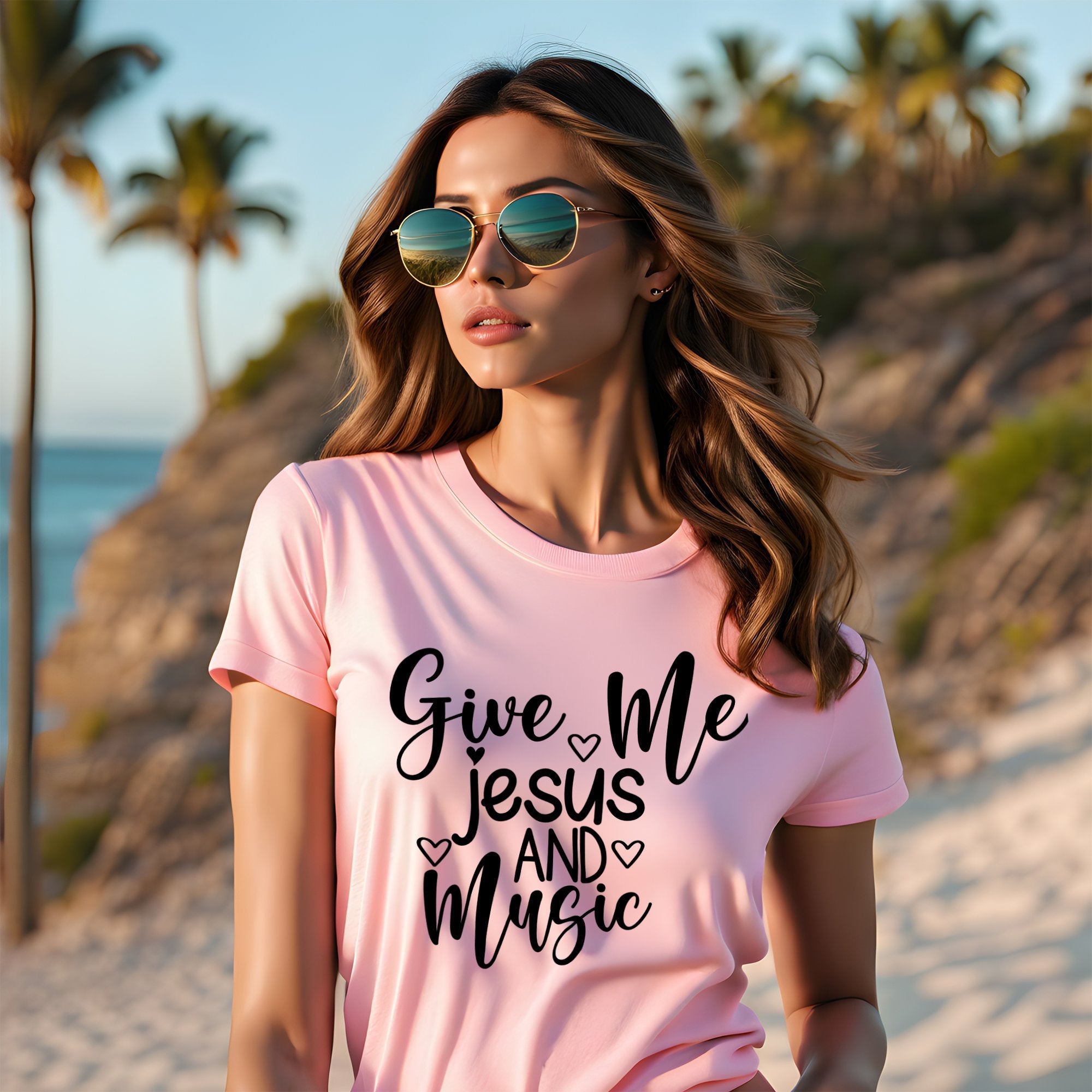 Give Me Jesus and Music Heart Detail Women's Jersey Short Sleeve T-Shirt - Jesus Passion Apparel