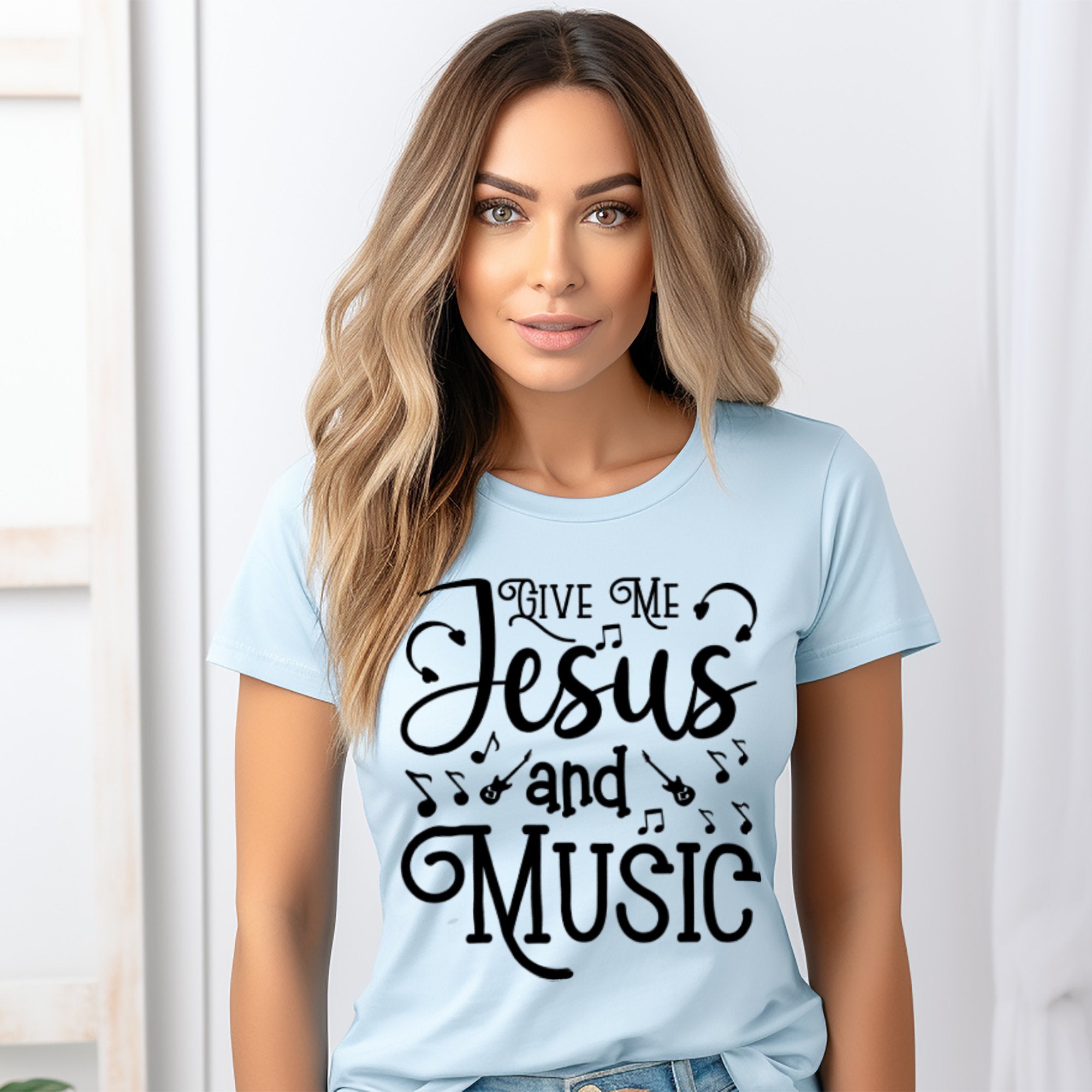 Give Me Jesus and Music Notes Detail Women's Jersey Short Sleeve T-Shirt - Jesus Passion Apparel